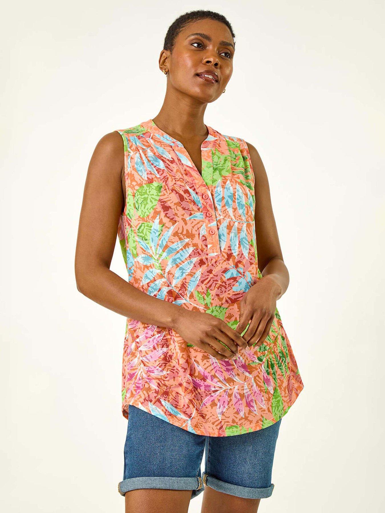 undefined Burnout Leaf Print Vest Top - Orange