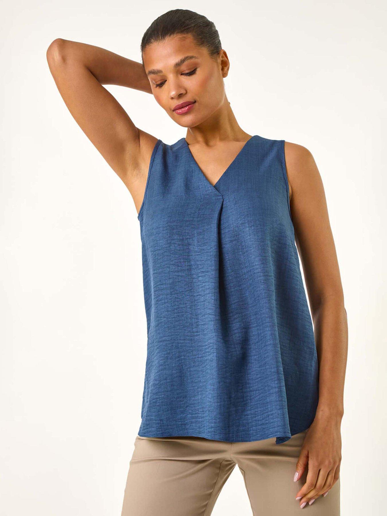 undefined Textured Pleat Front Vest Top - Navy