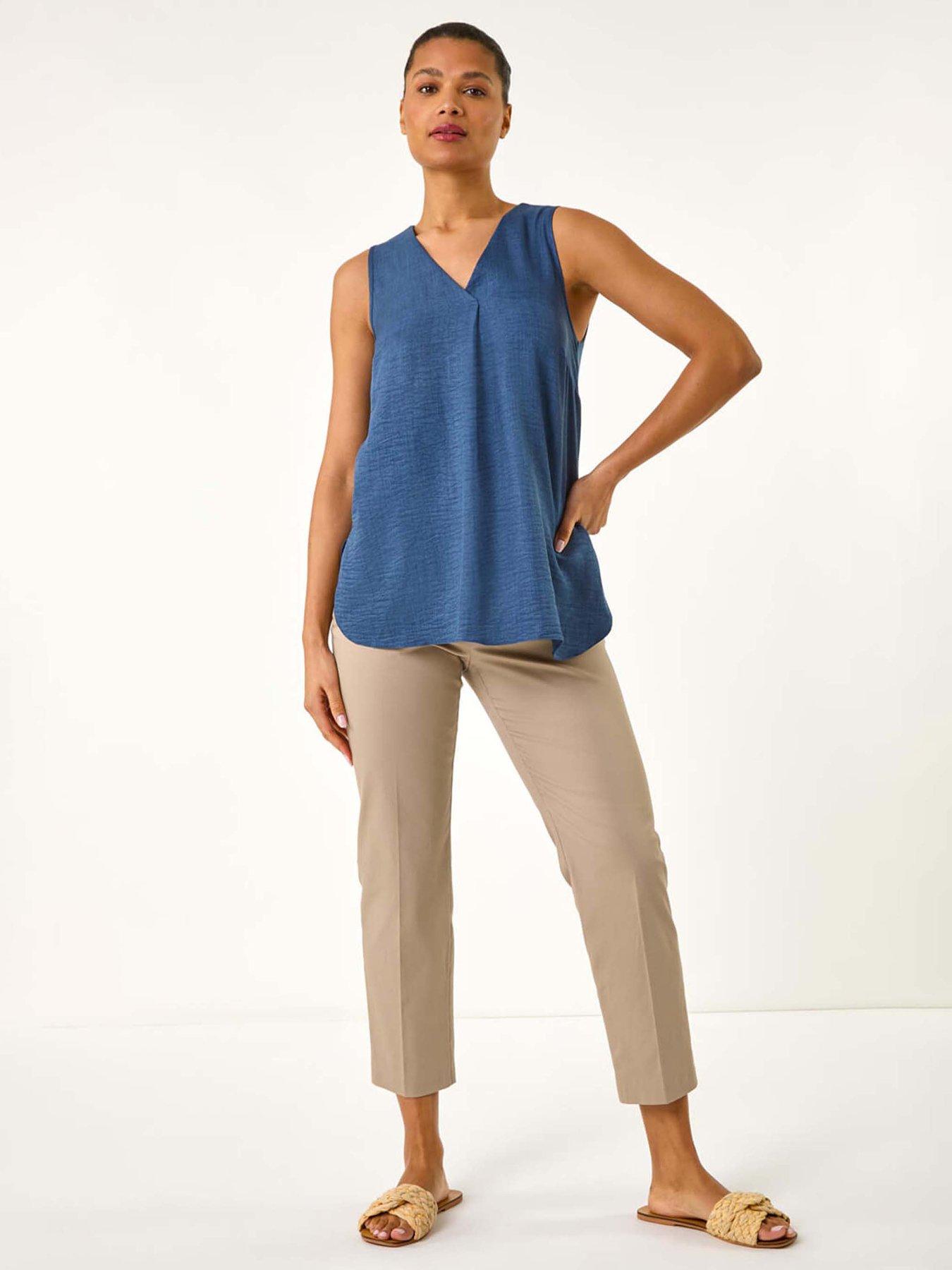Image 3 of 5 of Roman Textured Pleat Front Vest Top - Navy