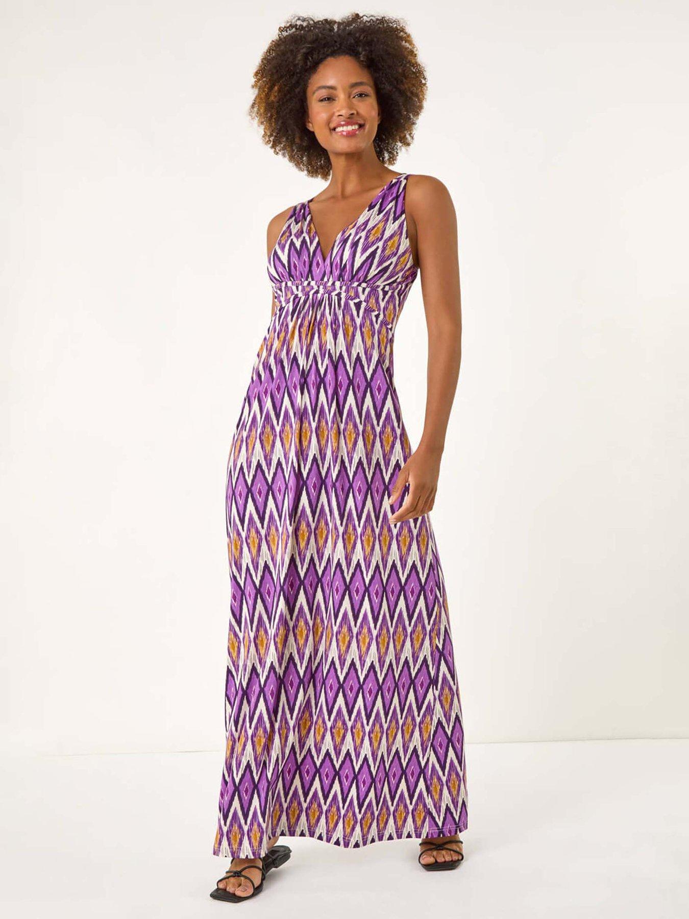 undefined Geometric V-neck Maxi Dress - Purple