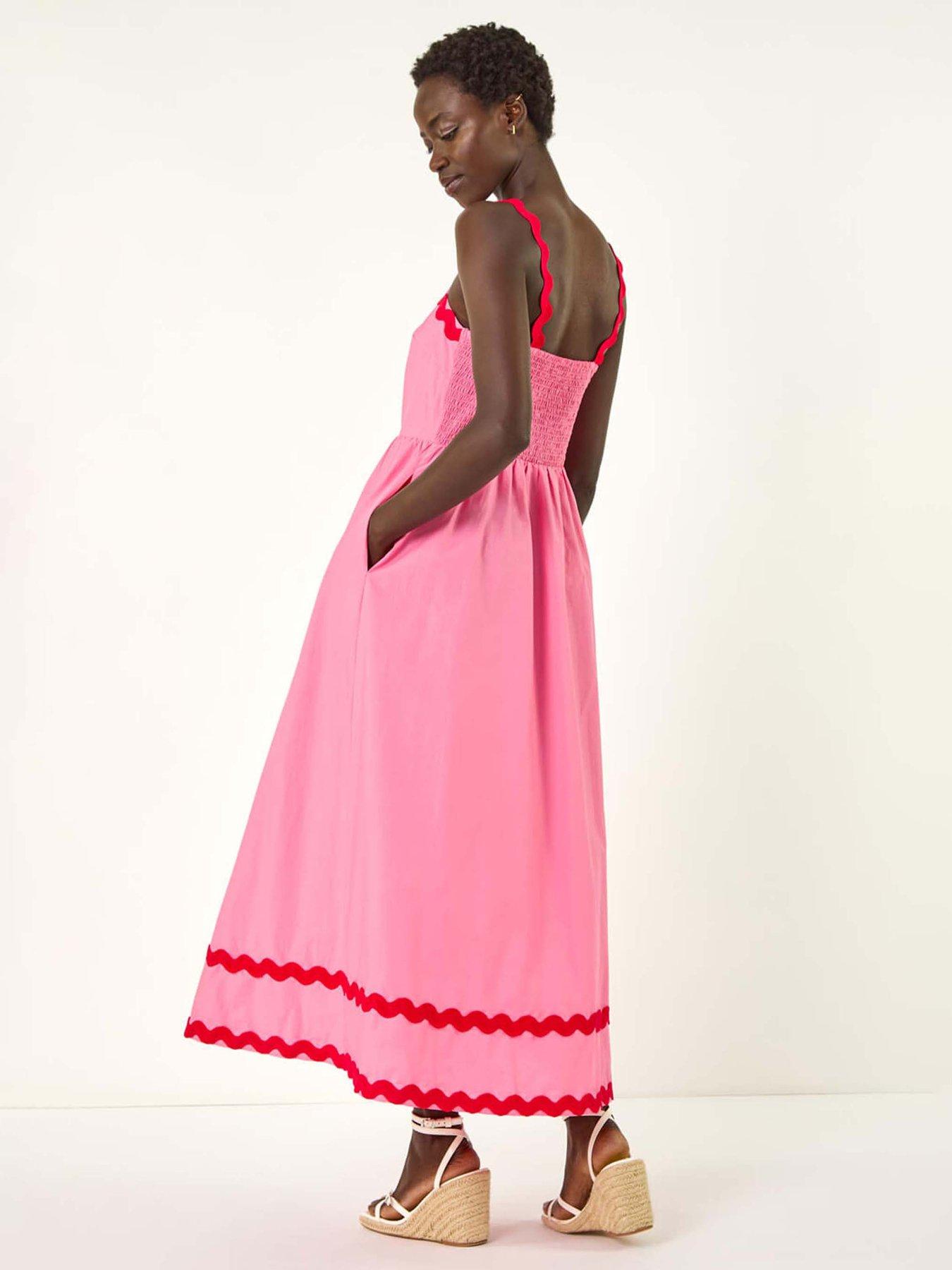 stillFront image of roman-contrast-ric-rac-midi-dress-pink