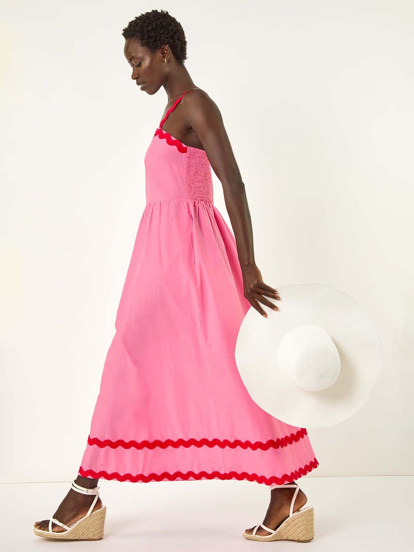  image of roman-contrast-ric-rac-midi-dress-pink