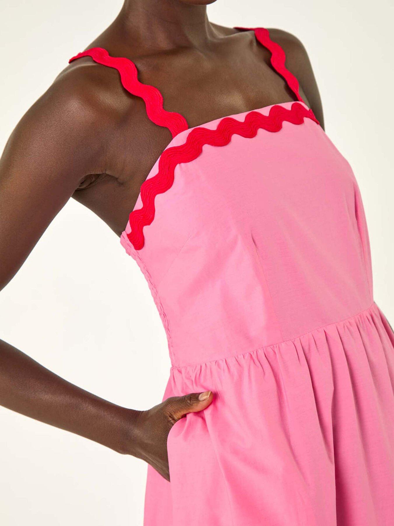  image of roman-contrast-ric-rac-midi-dress-pink