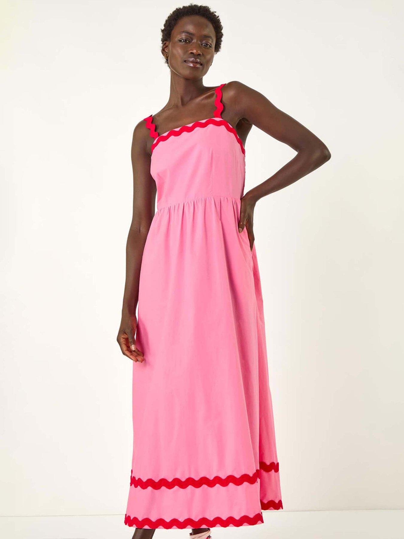  image of roman-contrast-ric-rac-midi-dress-pink
