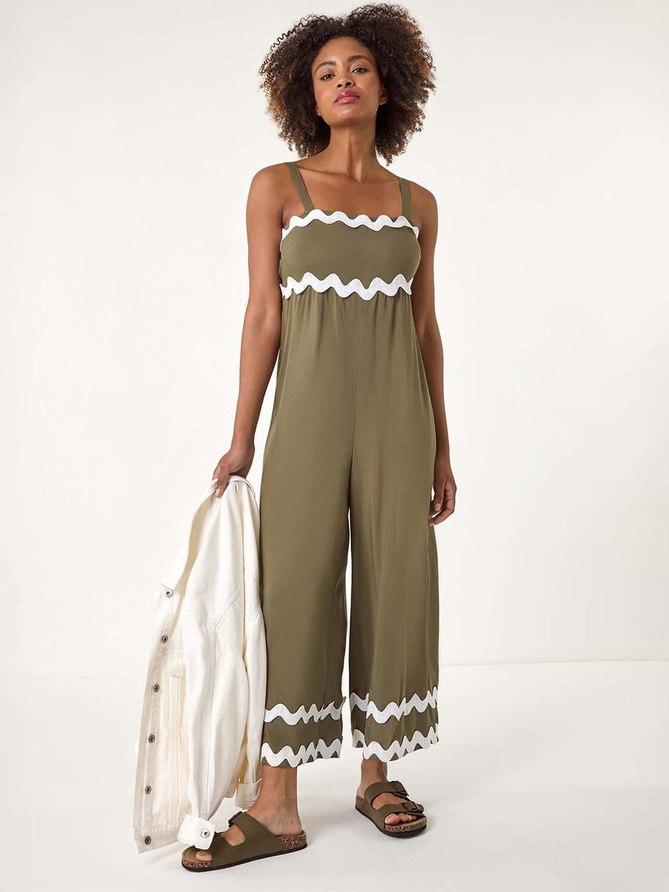 Image 1 of 5 of Roman Ric Rac Strappy Jumpsuit - Green