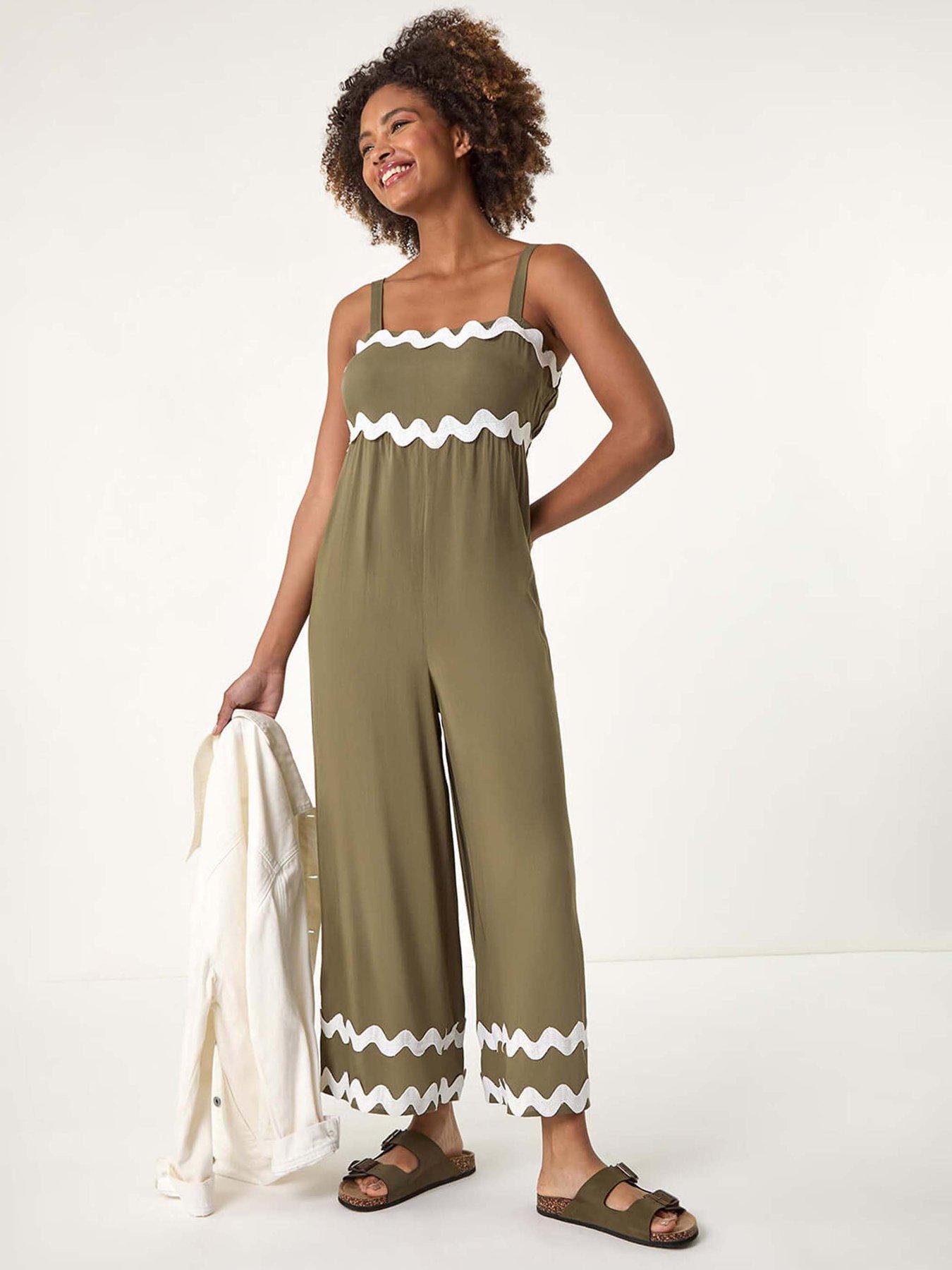 Image 3 of 5 of Roman Ric Rac Strappy Jumpsuit - Green
