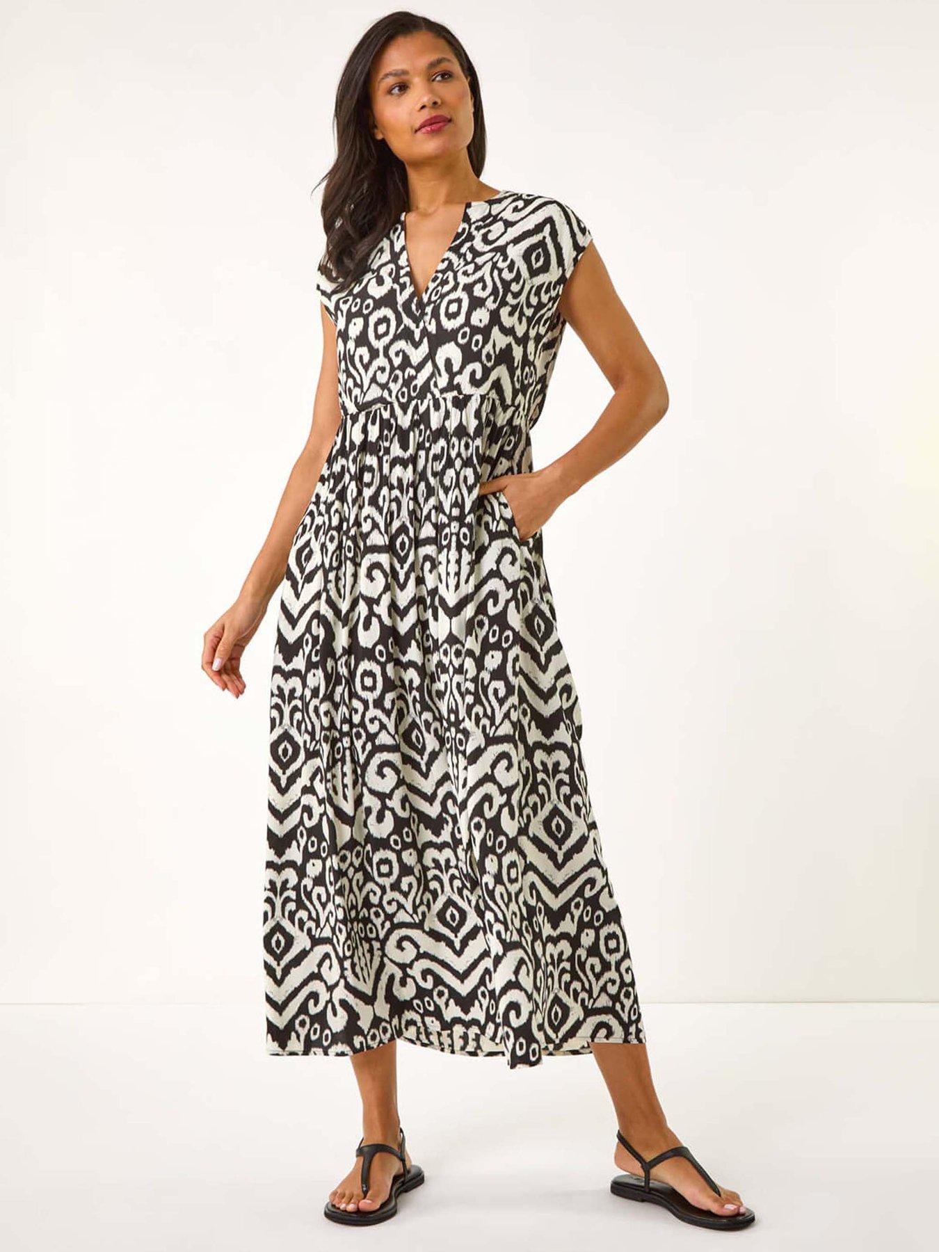 undefined Aztec Print Midi Smock Dress - Black