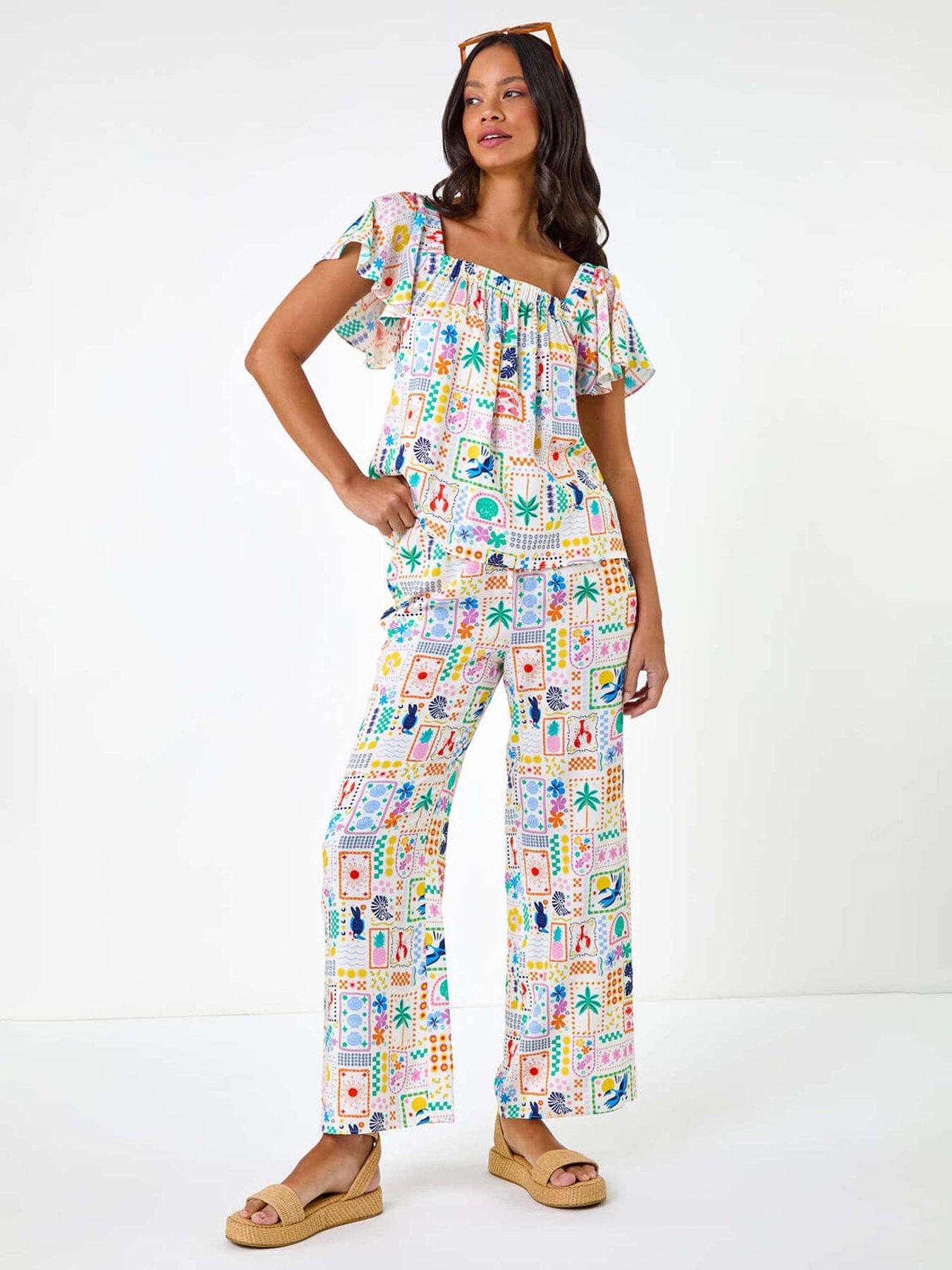 Image 3 of 5 of Roman Patchwork Palm Ruffle Top - Multi