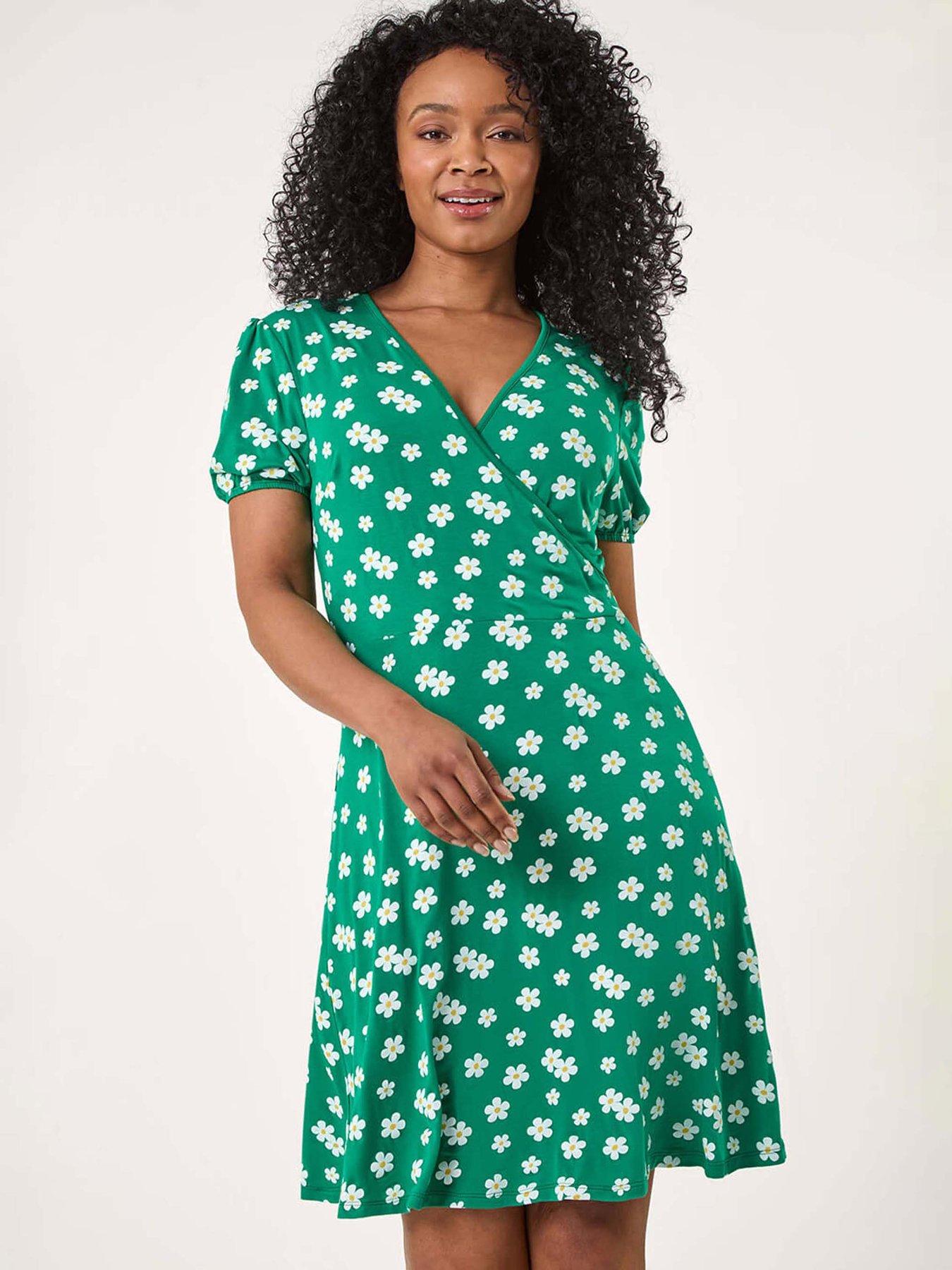 undefined Petite Ditsy Floral Wrap Dress - Green