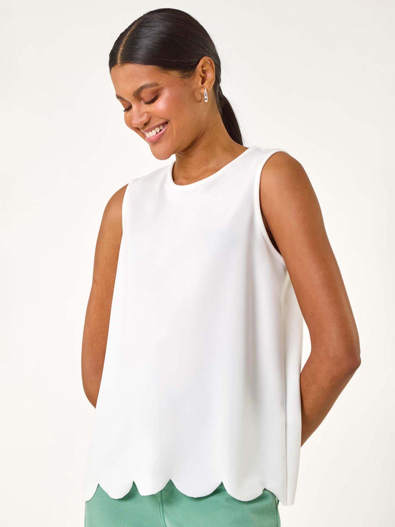 Image 1 of 5 of Roman Scalloped Hem Vest Top - White