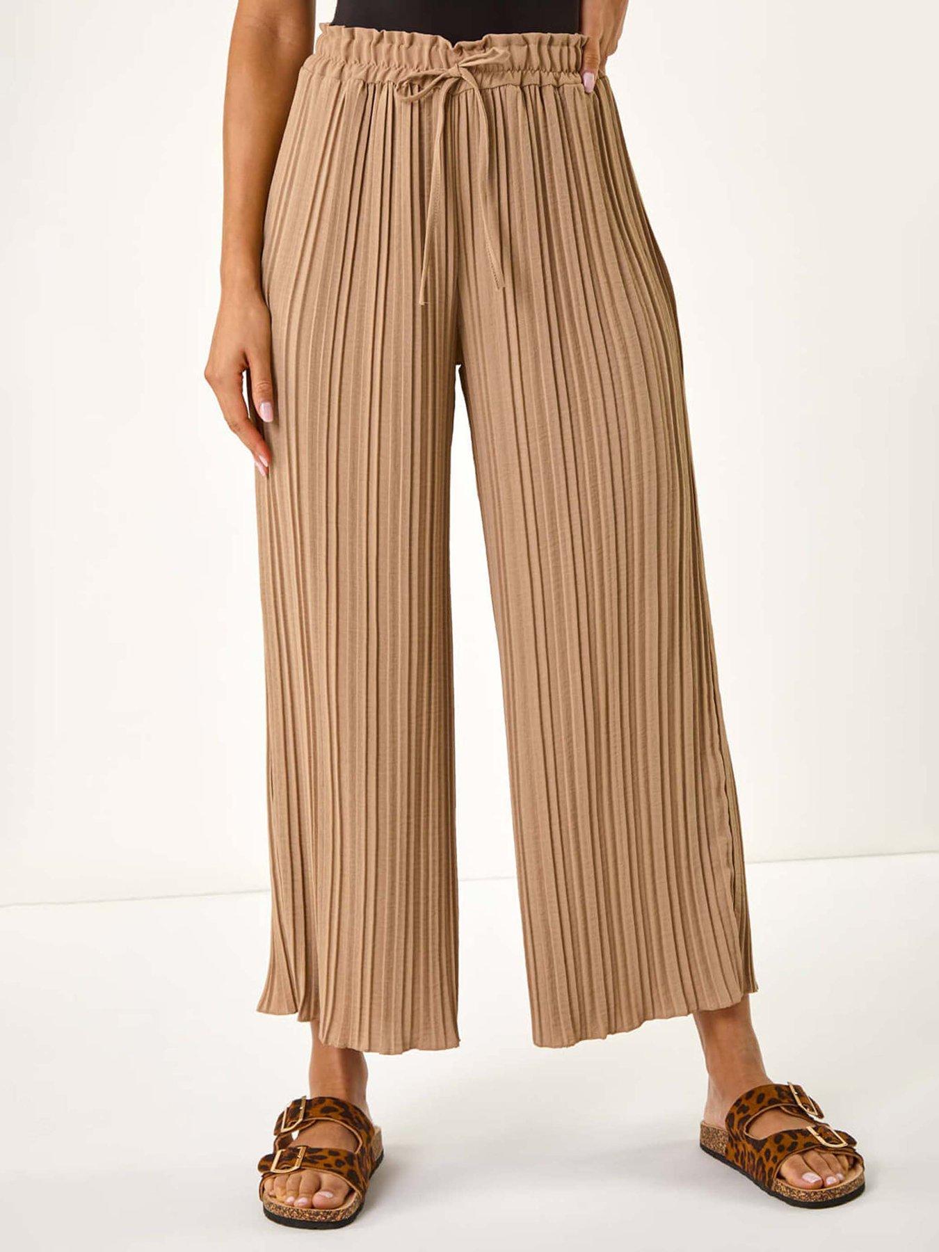 Image 1 of 5 of Roman Pleated Wide Leg Stretch Culottes - Beige
