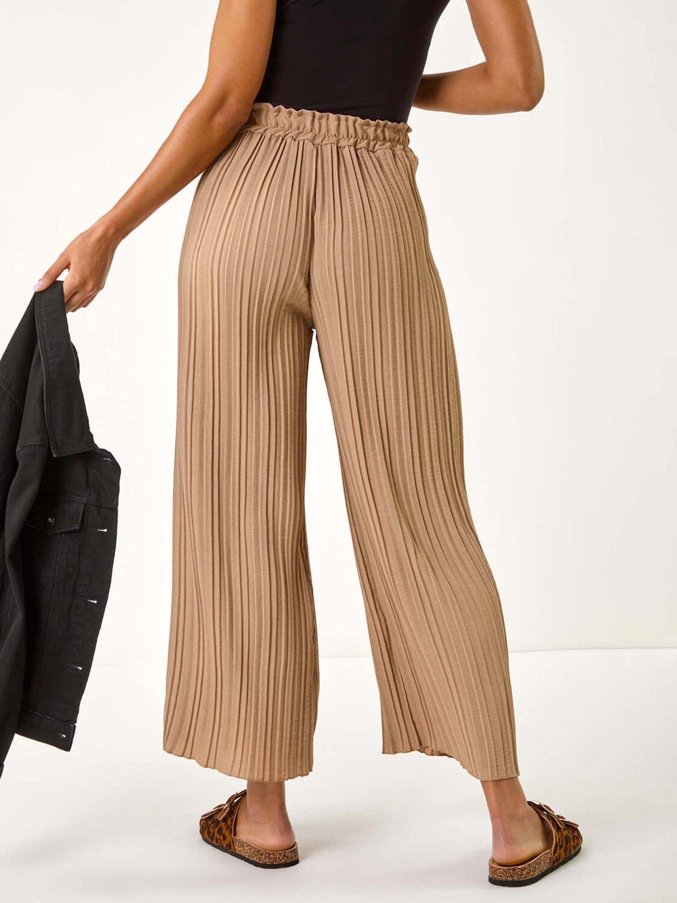 Image 2 of 5 of Roman Pleated Wide Leg Stretch Culottes - Beige