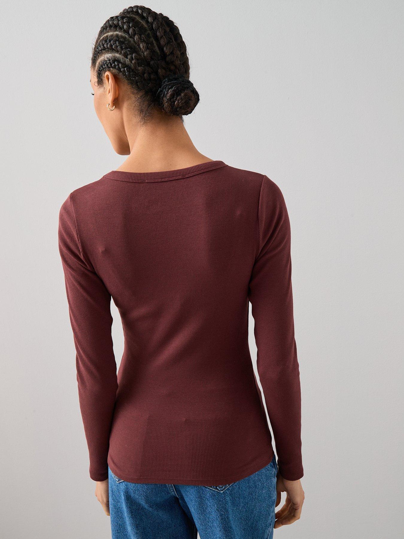 stillFront image of the-very-collection-rib-crew-neck-long-sleeve-top-brown
