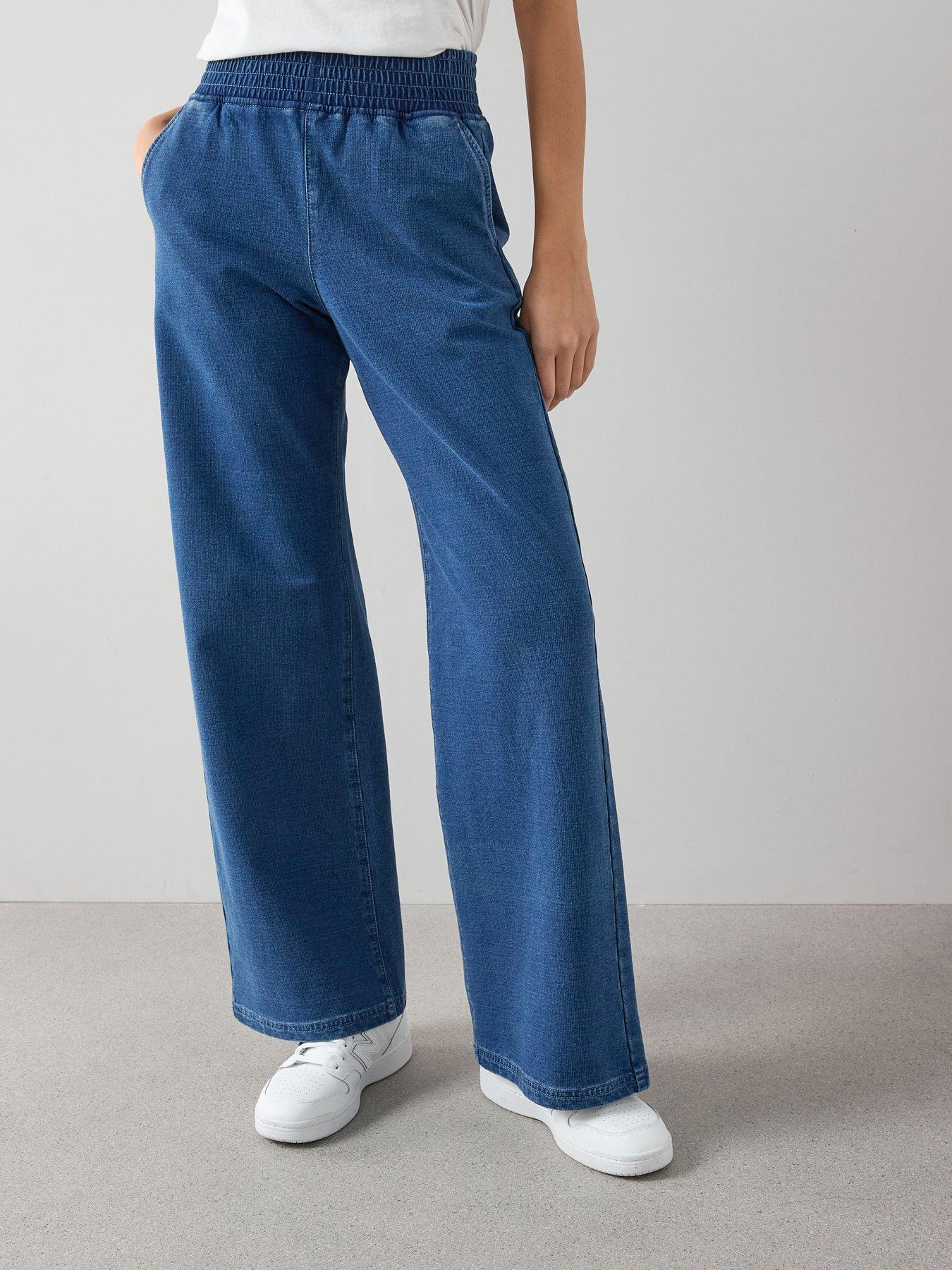 The Very Collection Knitted Denim Wide Leg Jeans - Mid Wash