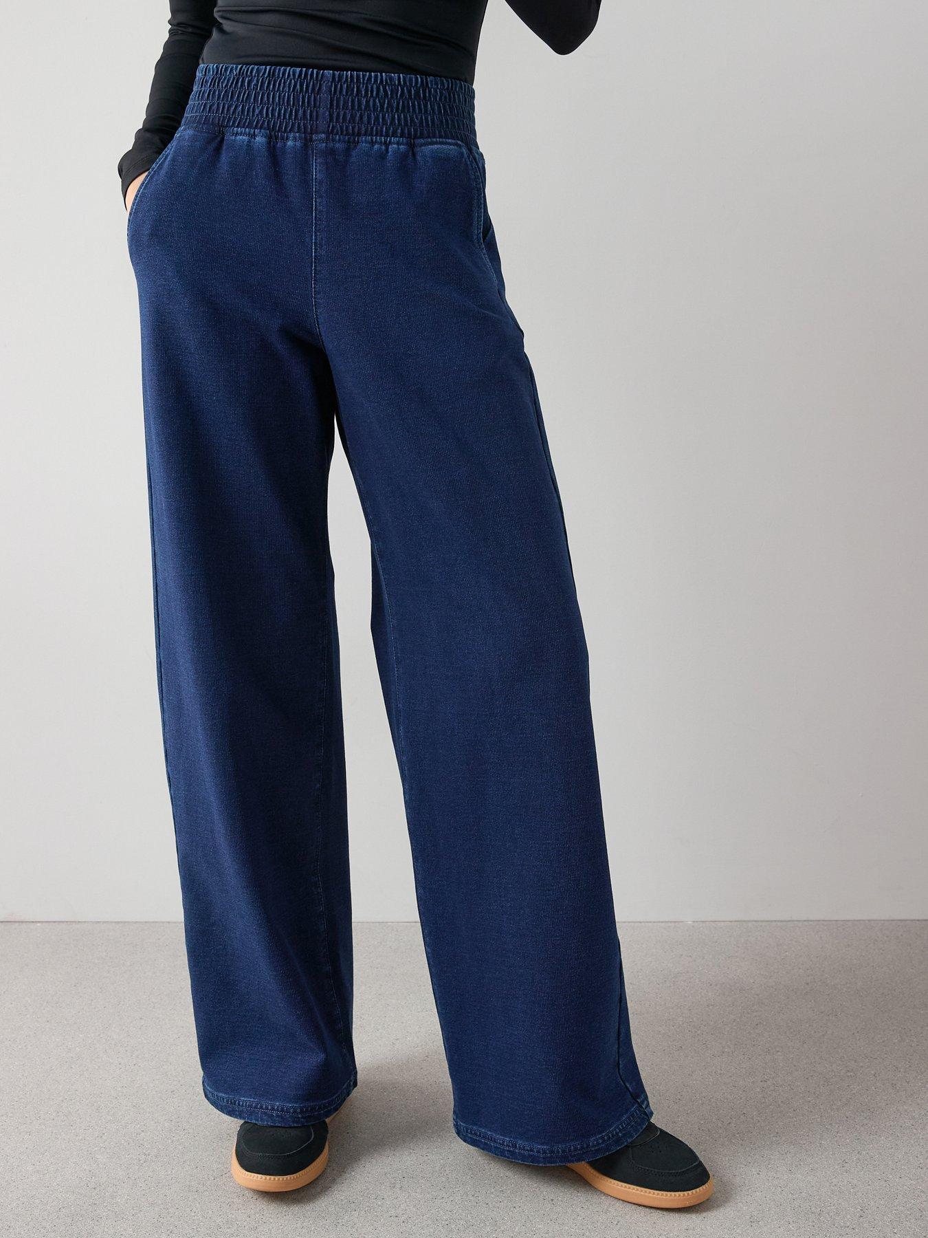 The Very Collection Knitted Denim Wide Leg Jeans - Dark Wash