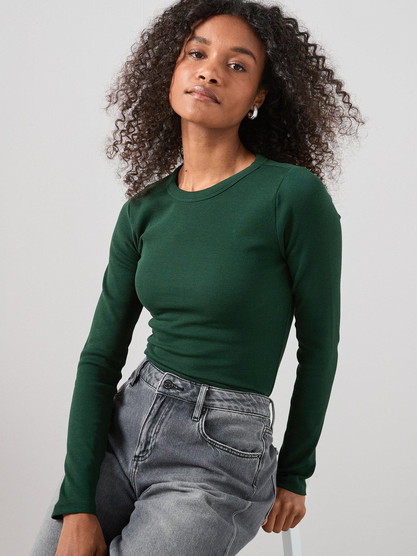 Image 1 of 7 of The Very Collection Rib Crew Neck Long Sleeves - Green