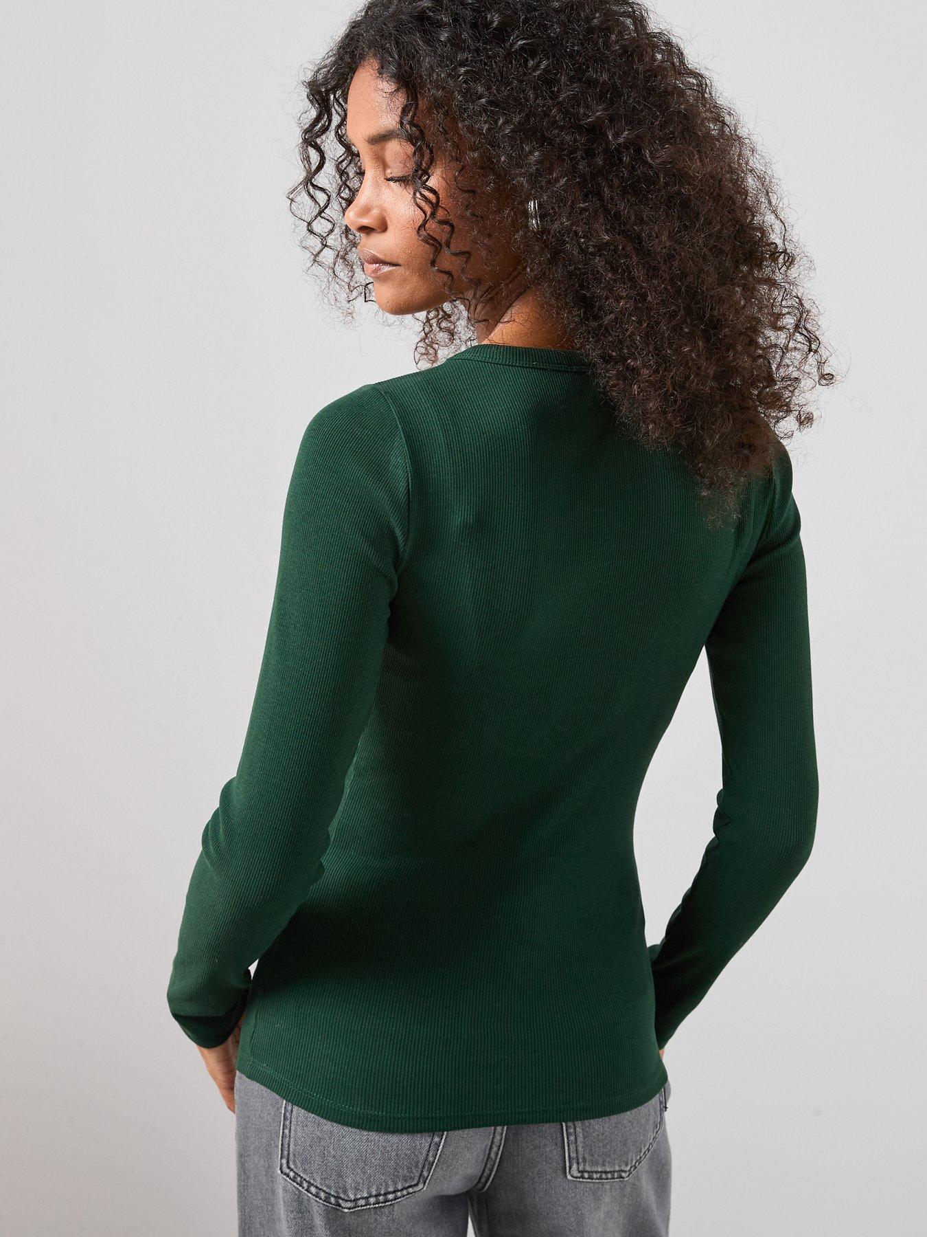  image of the-very-collection-rib-crew-neck-long-sleeves-green