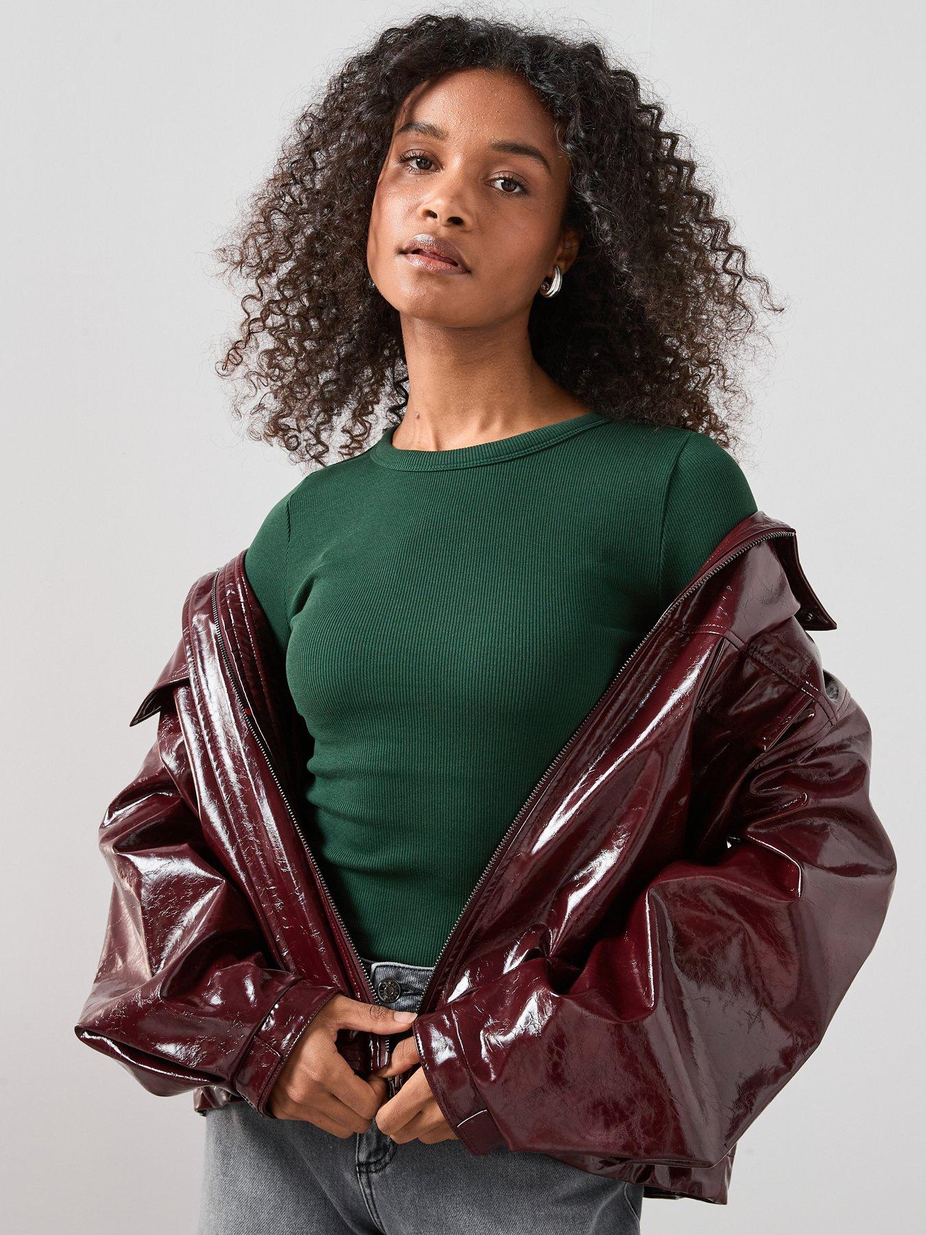  image of the-very-collection-rib-crew-neck-long-sleeves-green