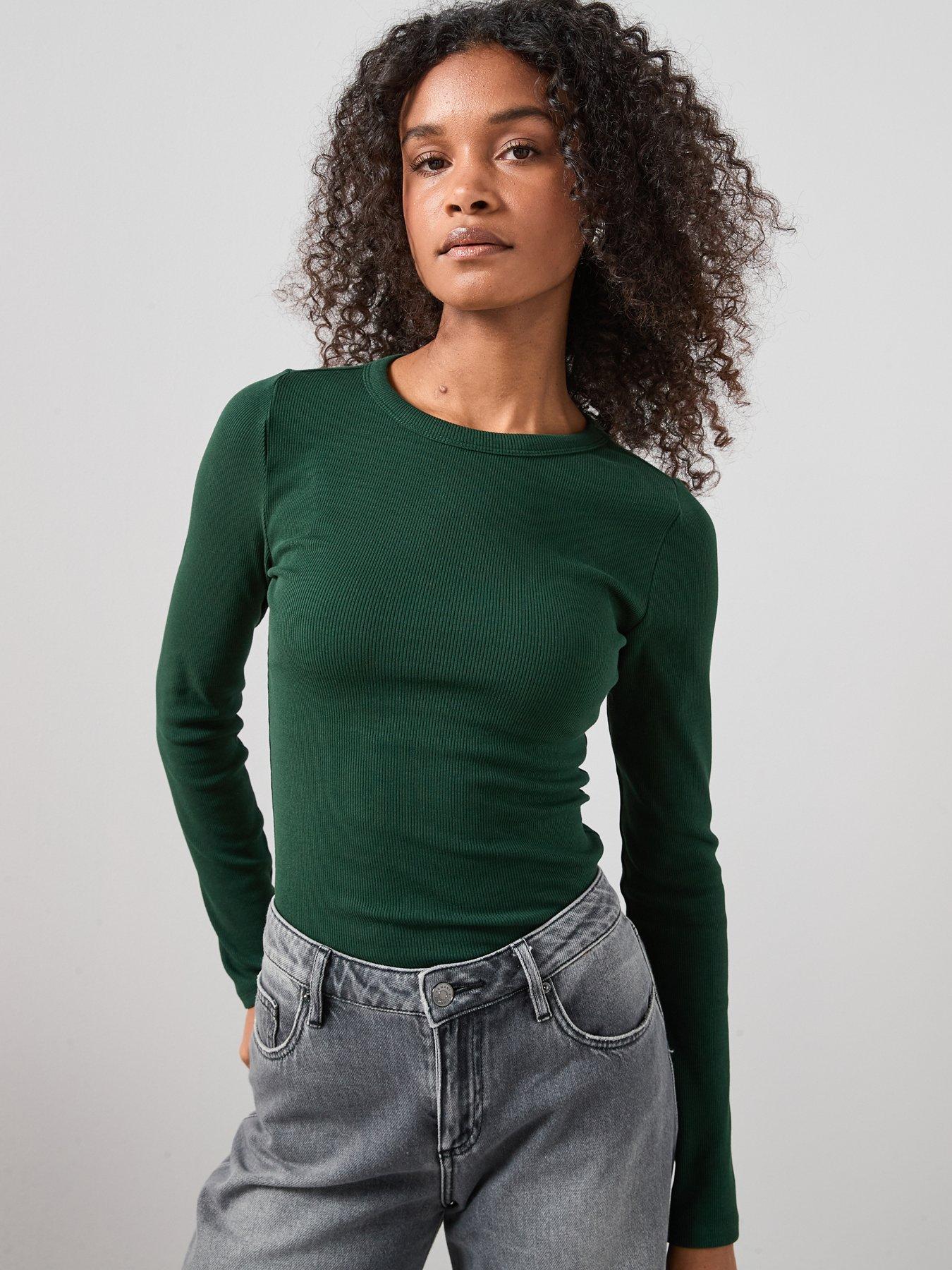 Image 6 of 7 of The Very Collection Rib Crew Neck Long Sleeves - Green