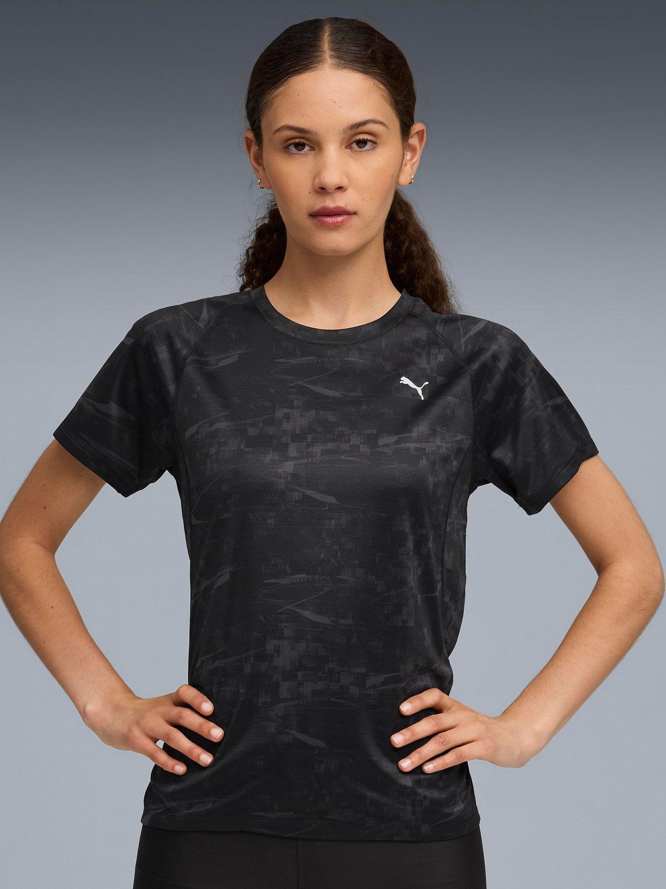 undefined Womens Running Velocity Printed T-Shirt - Black