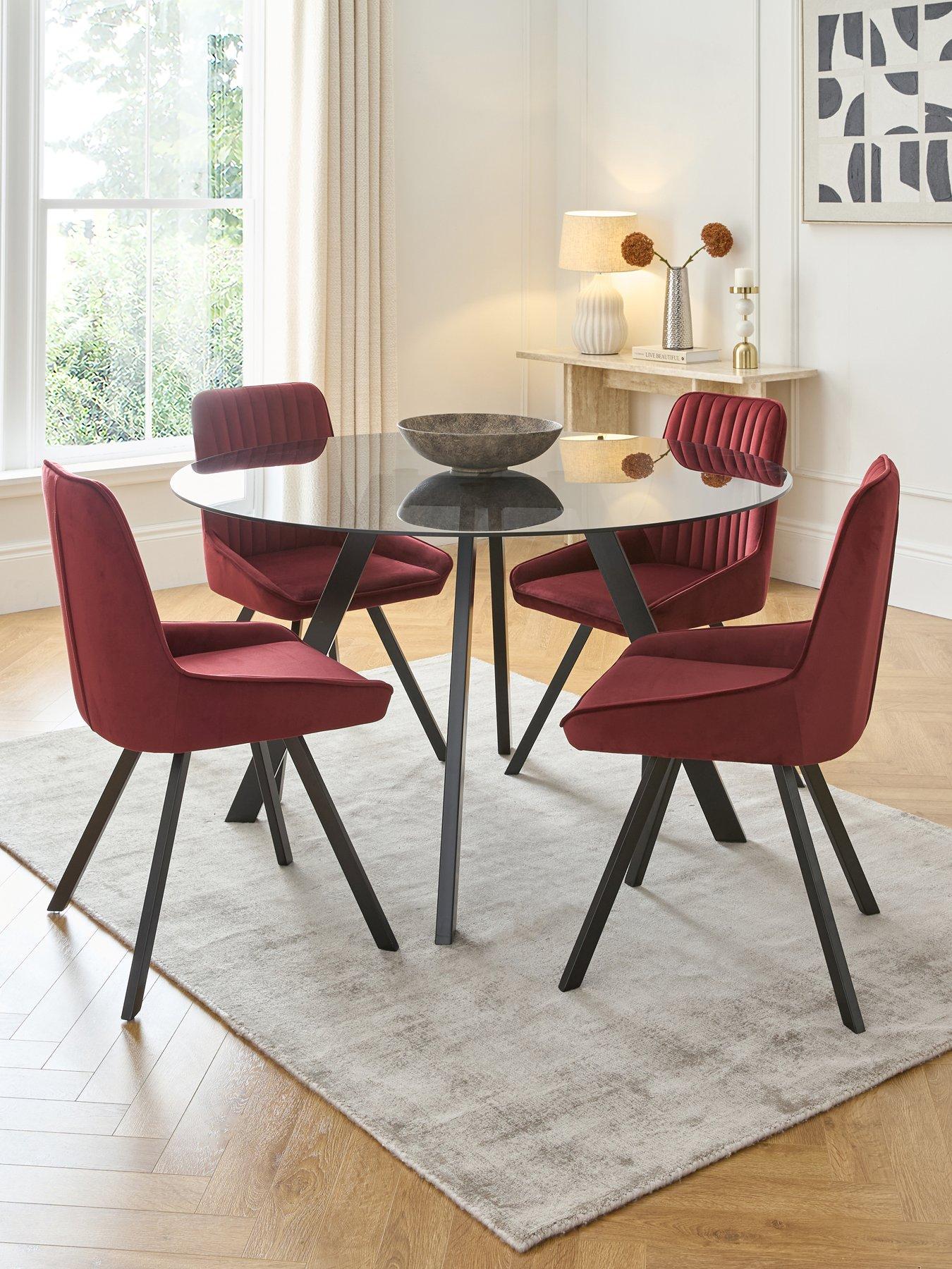 undefined Marlow 110cm Round Dining Table & 4 Marlow Burgundy Chairs