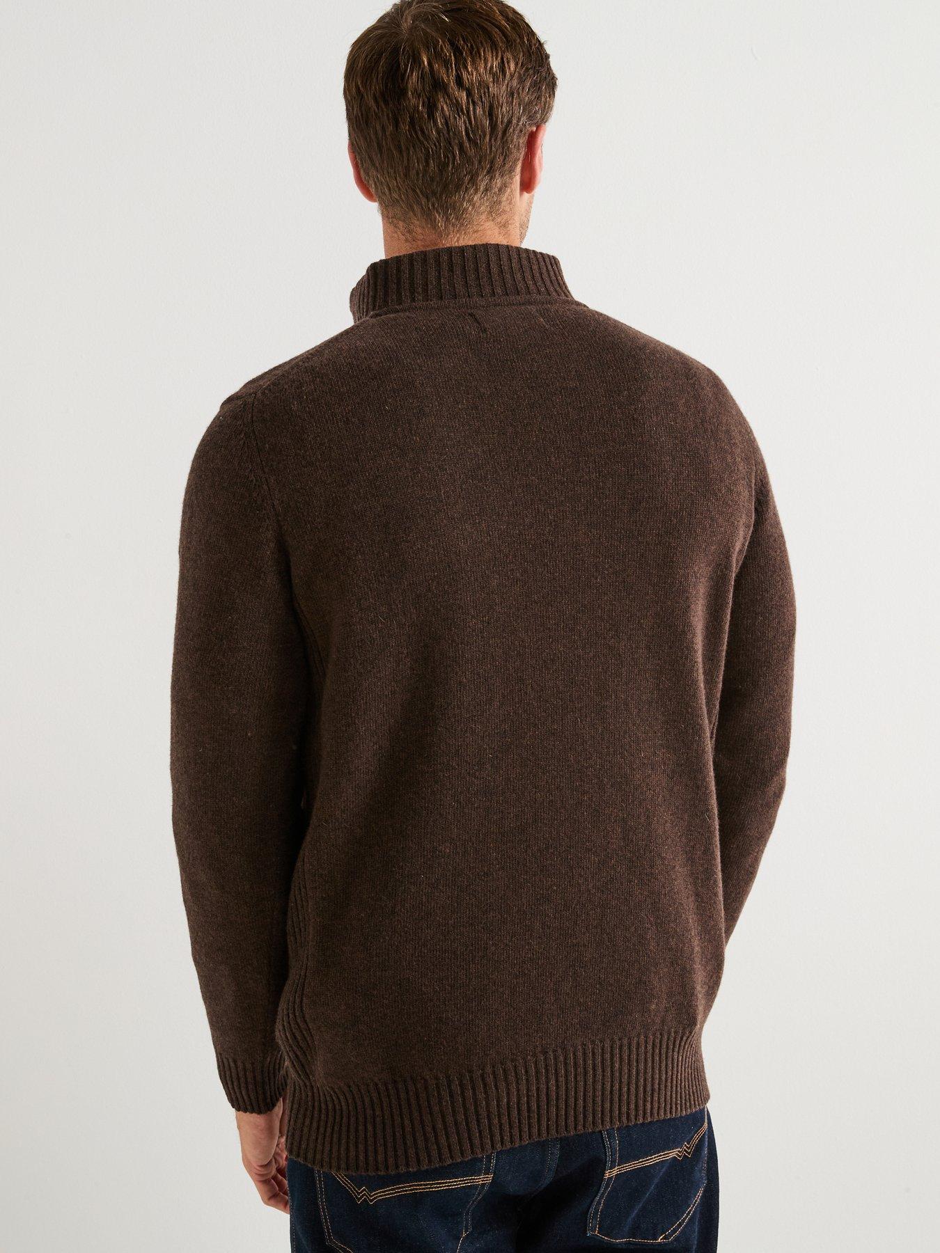  image of barbour-essential-lambswool-14-zip-knitted-jumper-brown