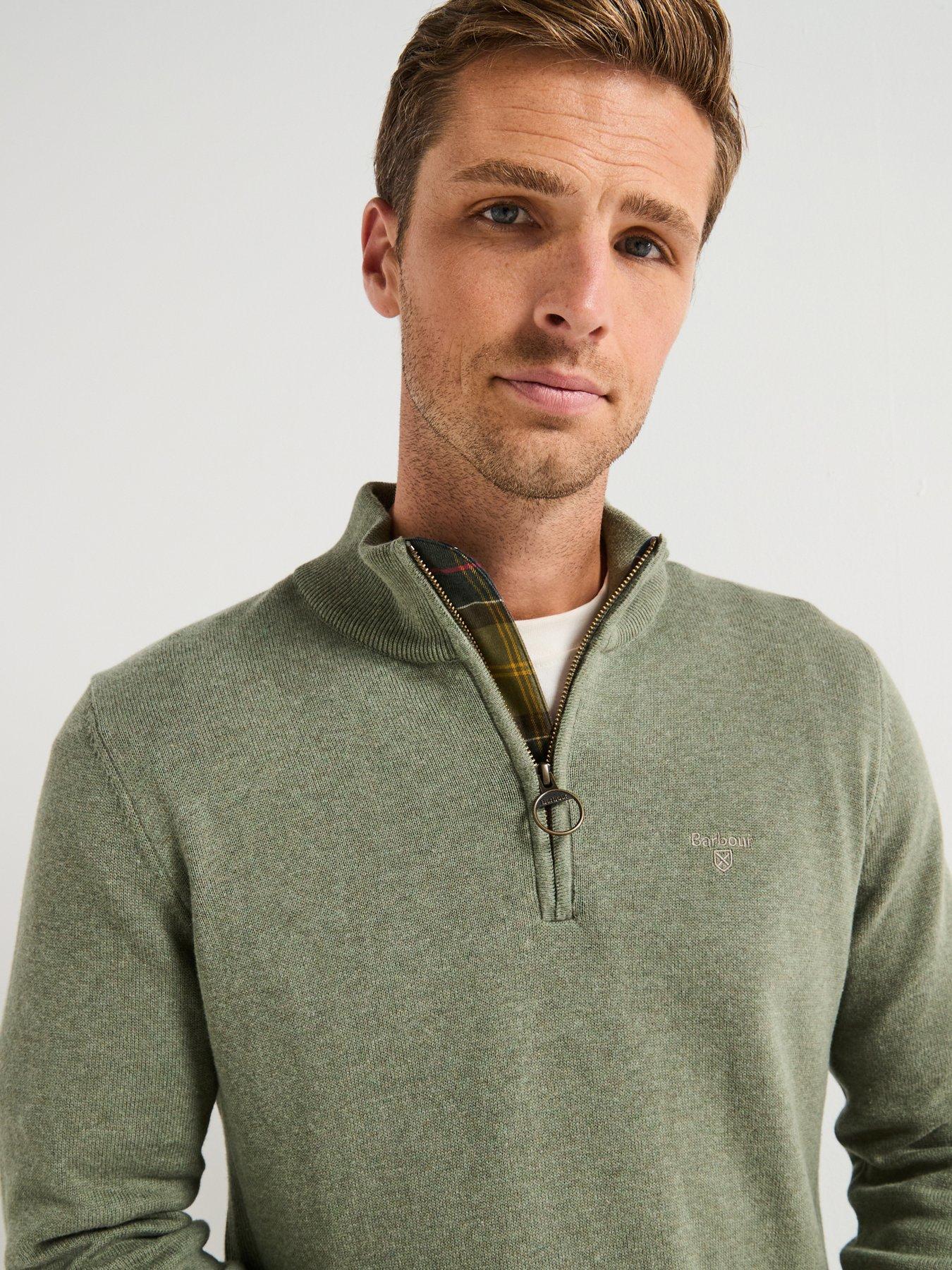 undefined Cotton 1/4 Zip Knitted Jumper - Light Green