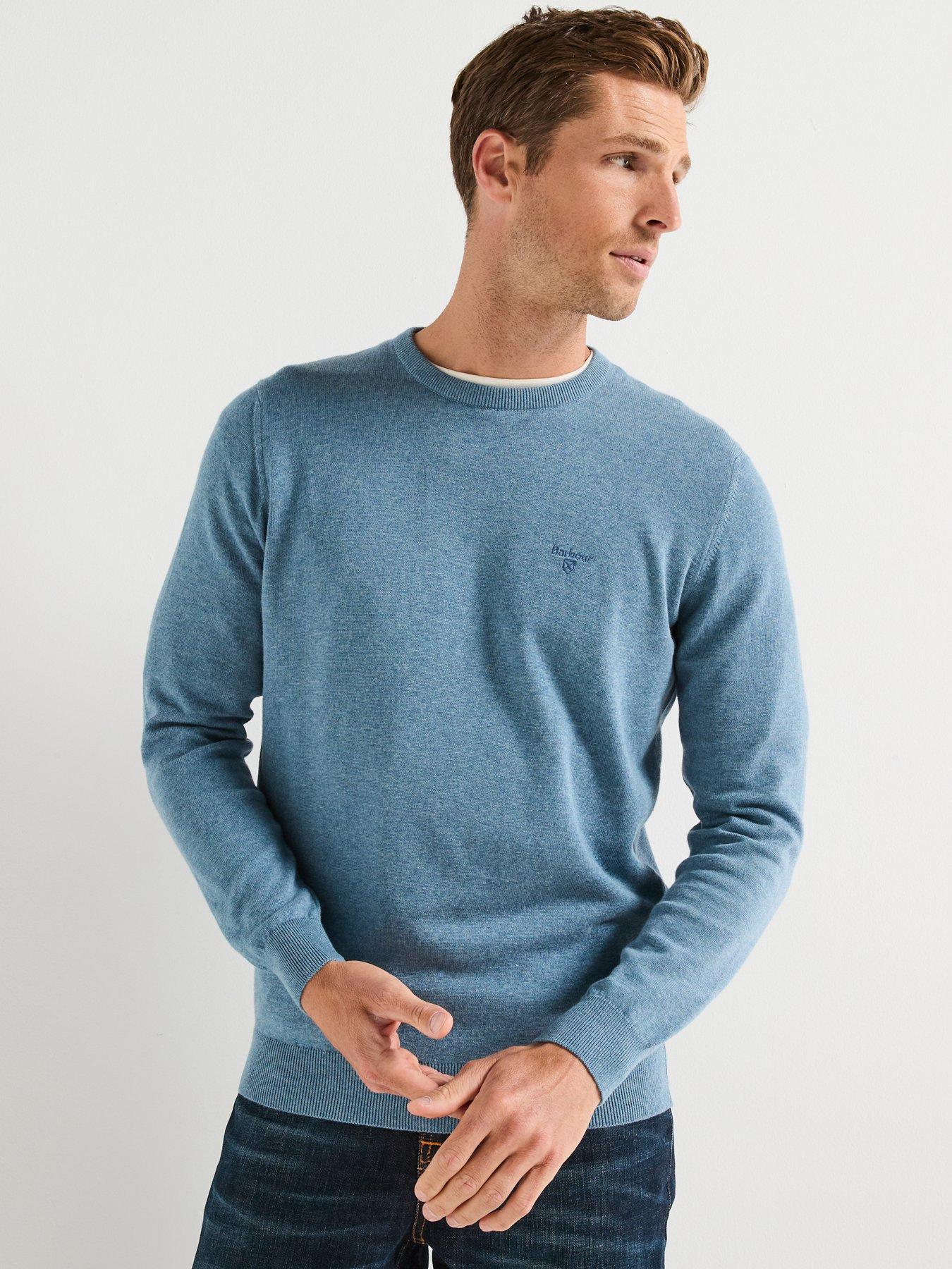 undefined Pima Cotton Crew Knitted Jumper - Light Blue
