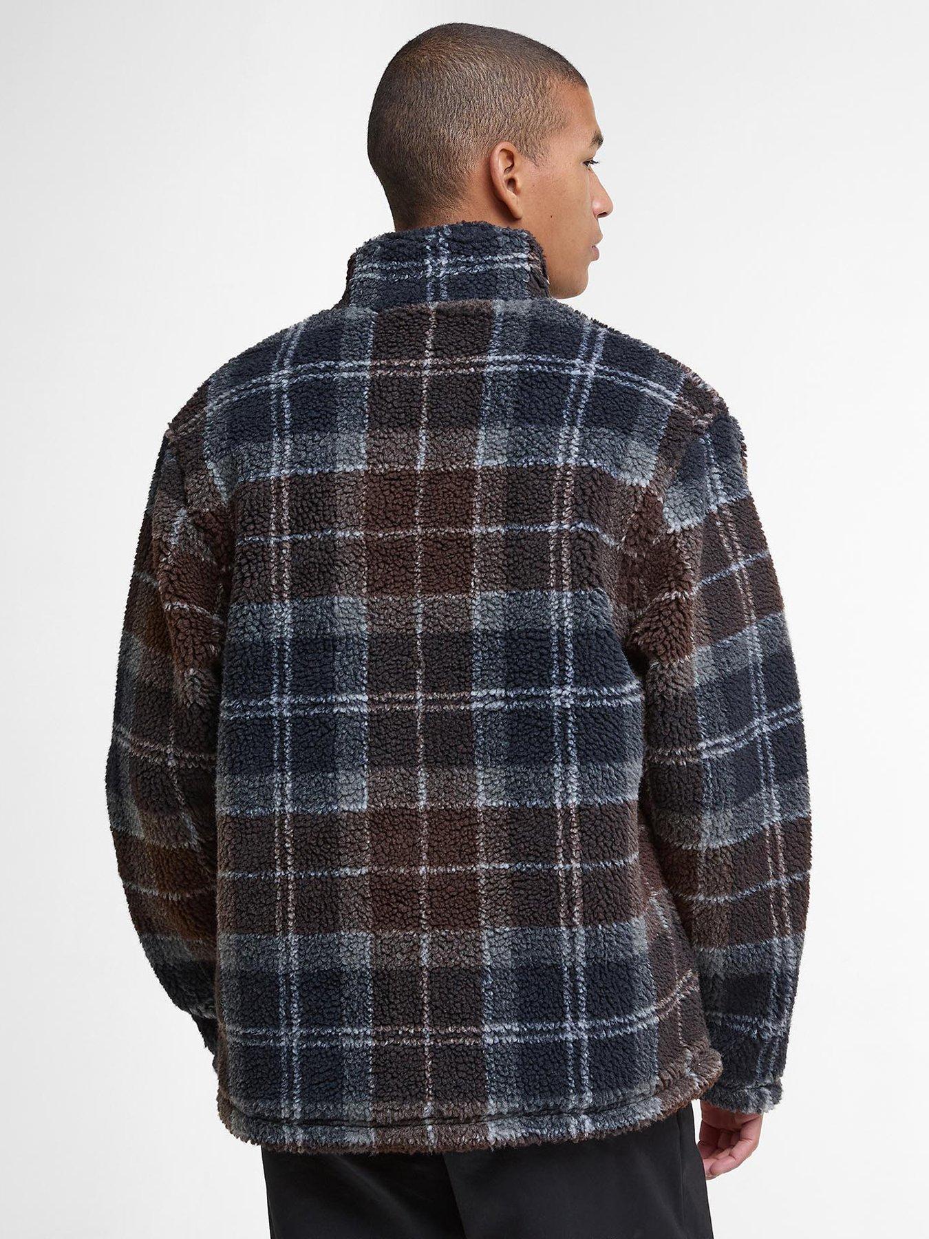  image of barbour-tartan-borg-fleece-zip-through-jacket-navy-multi