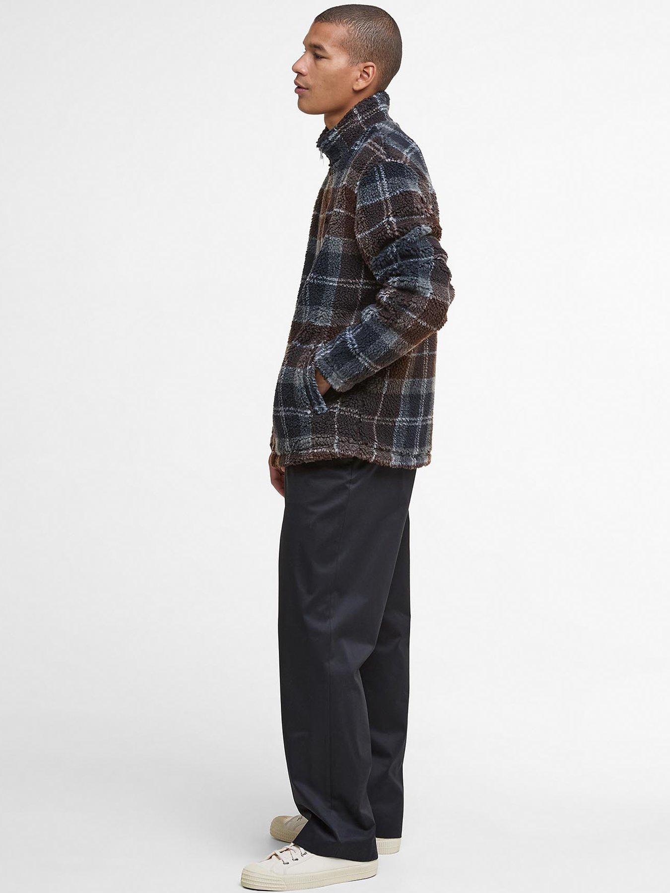  image of barbour-tartan-borg-fleece-zip-through-jacket-navy-multi