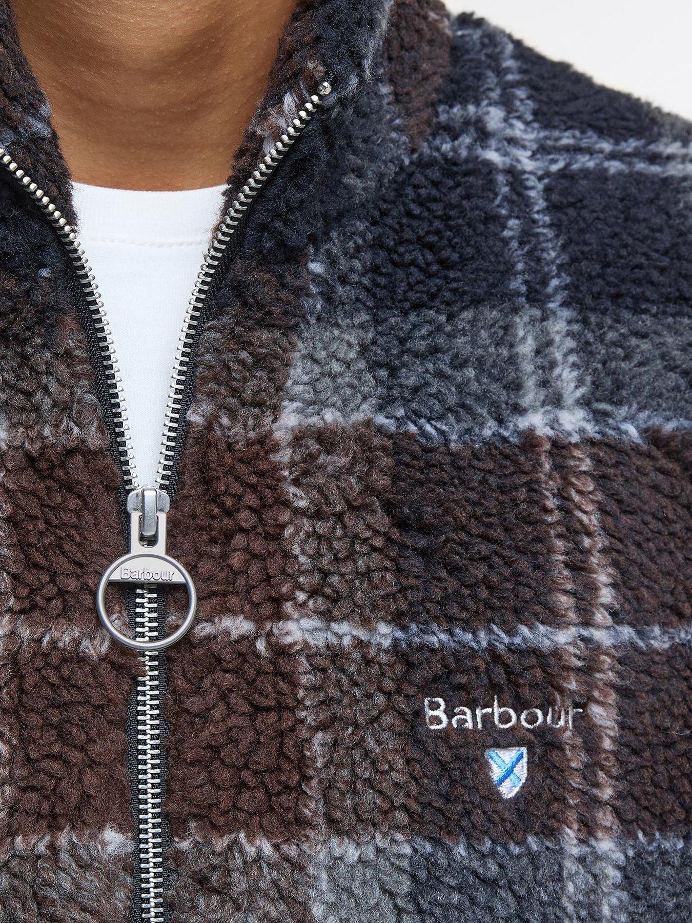  image of barbour-tartan-borg-fleece-zip-through-jacket-navy-multi