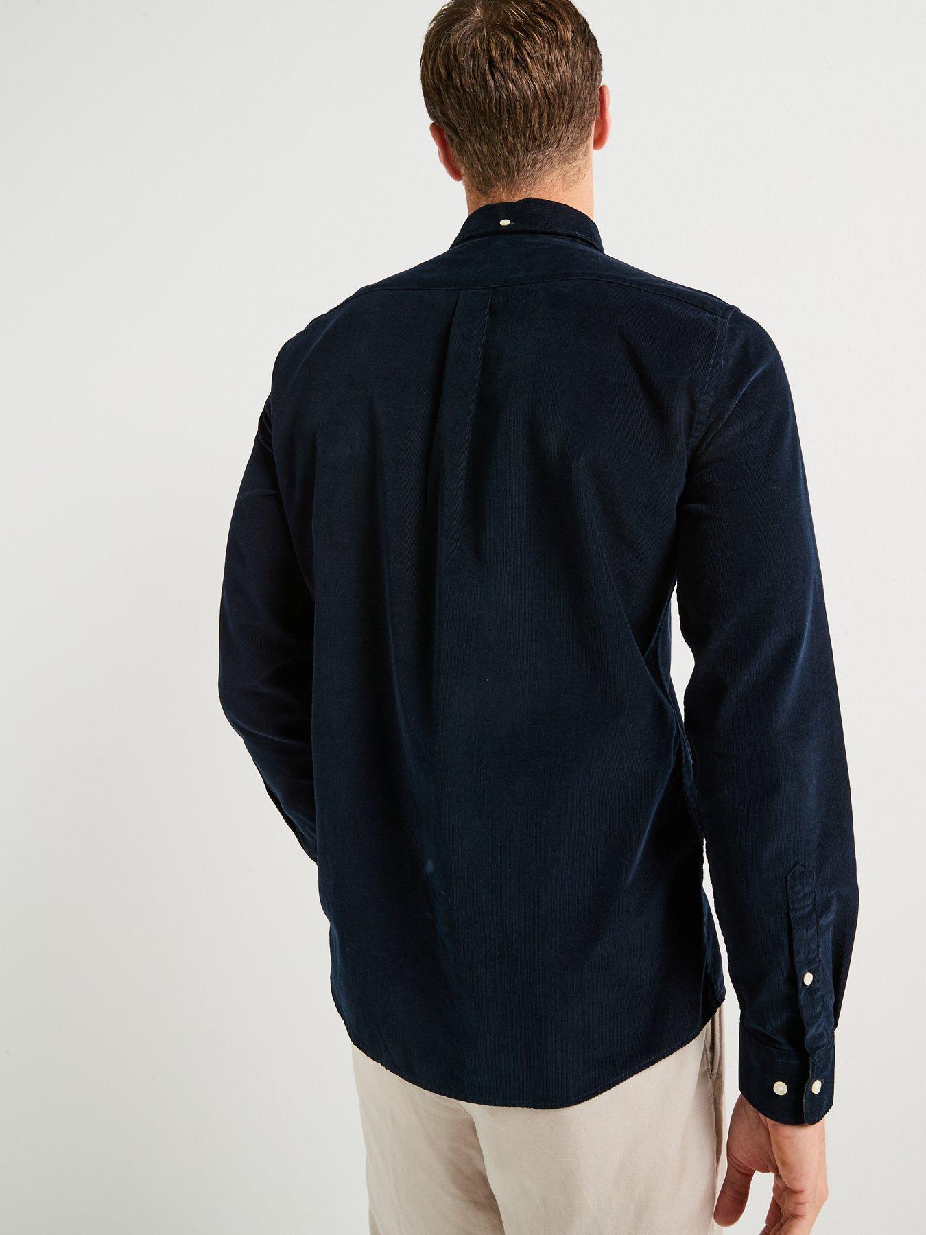 stillFront image of barbour-ramsey-long-sleeve-tailored-fit-corduroy-shirt-navy