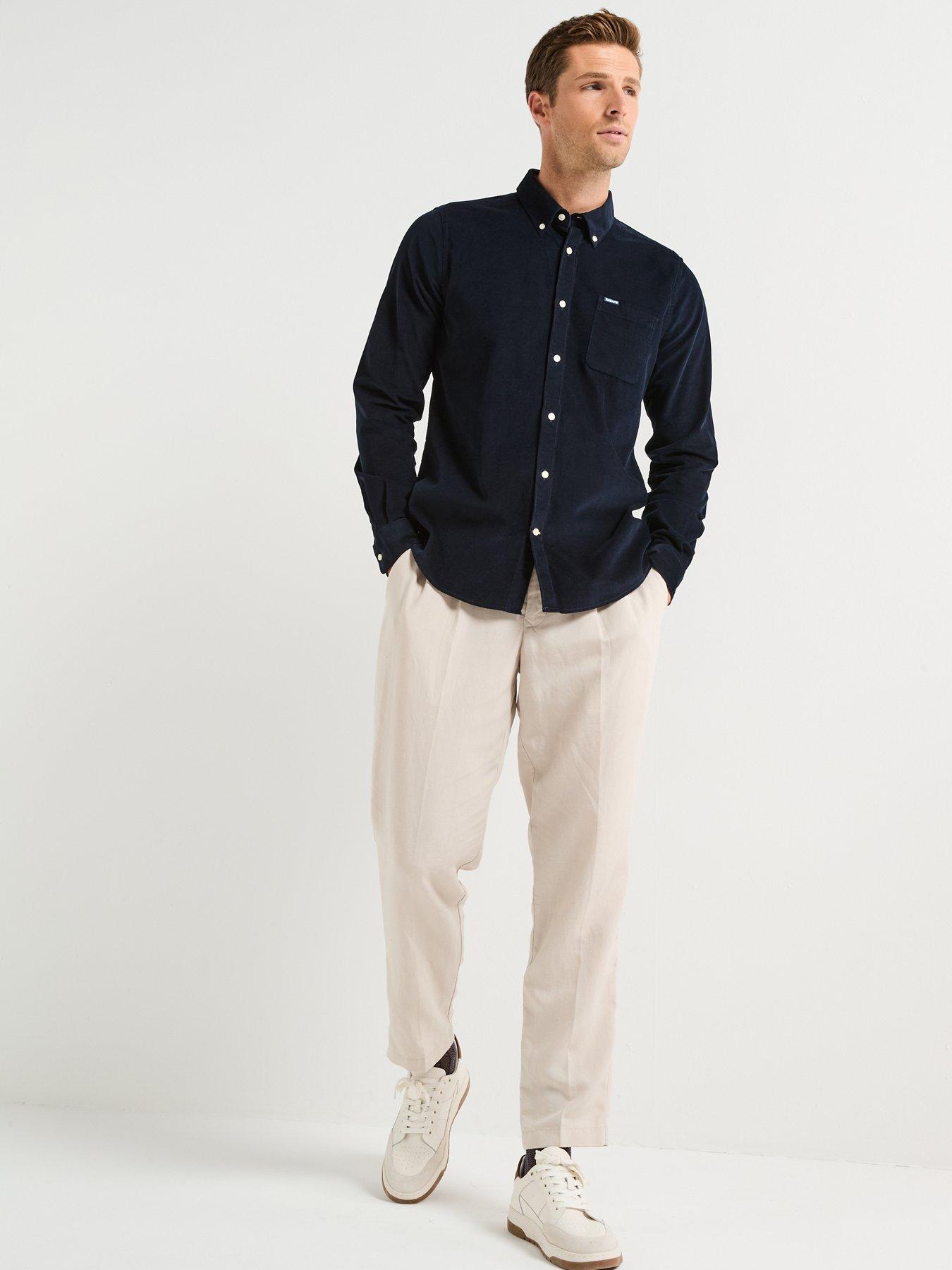  image of barbour-ramsey-long-sleeve-tailored-fit-corduroy-shirt-navy