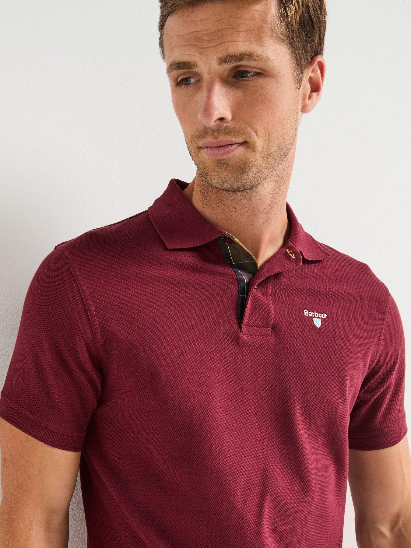 undefined Tartan Pique Short Sleeve Polo Shirt- Dark Red