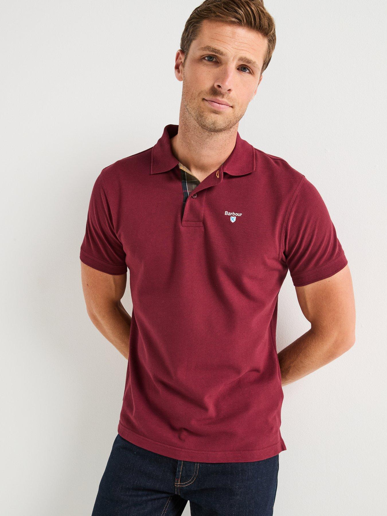 Image 4 of 6 of Barbour Tartan Pique Short Sleeve Polo Shirt- Dark Red