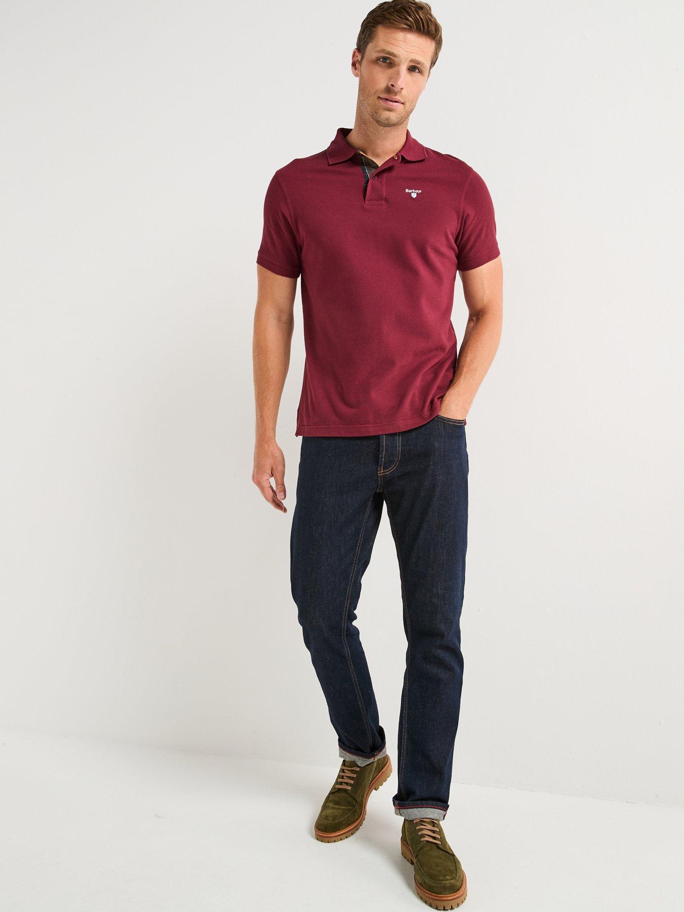 Image 6 of 6 of Barbour Tartan Pique Short Sleeve Polo Shirt- Dark Red