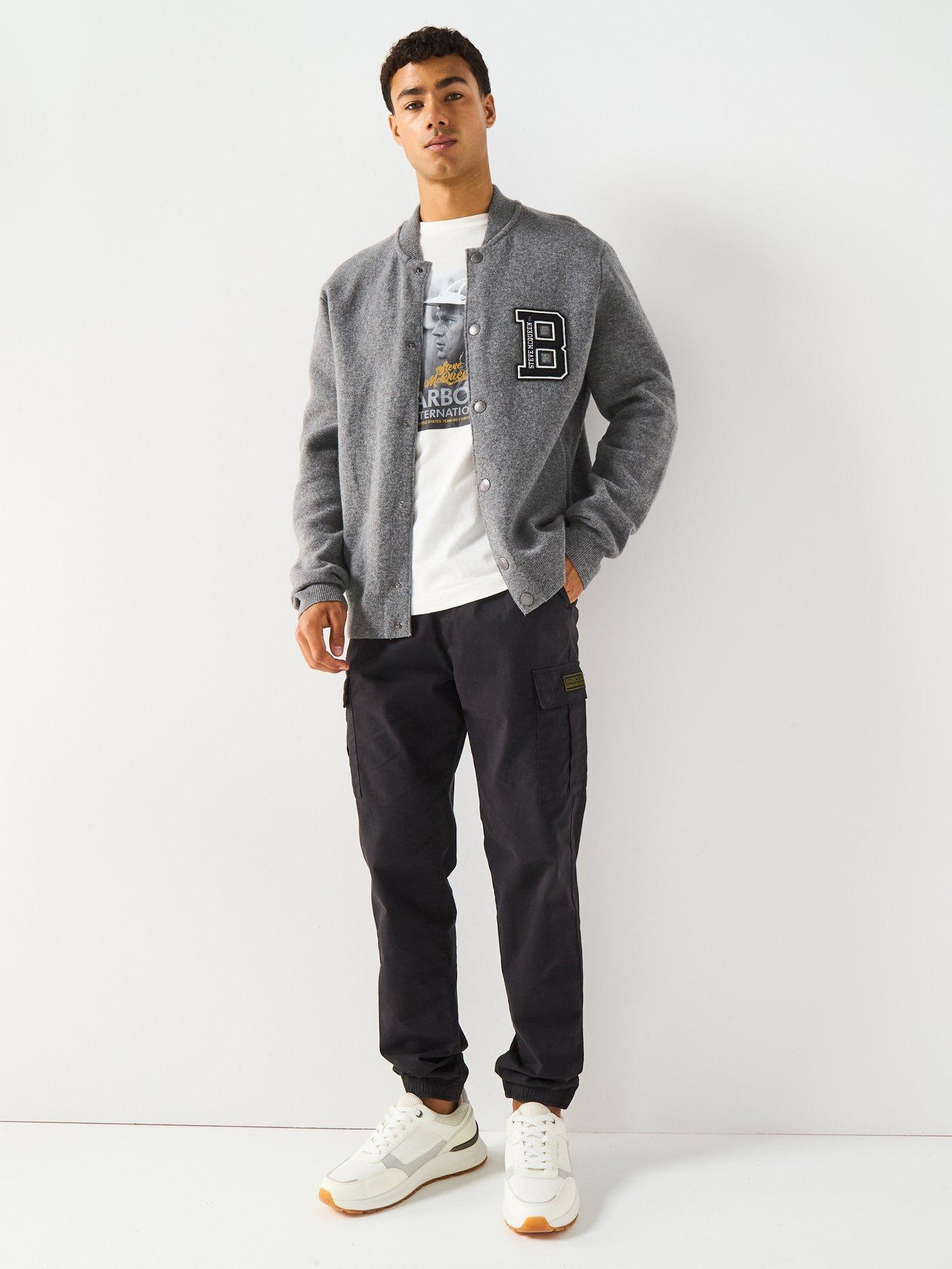 Image 3 of 6 of Barbour International Steve McQueen Letterman Knitted Bomber- Grey
