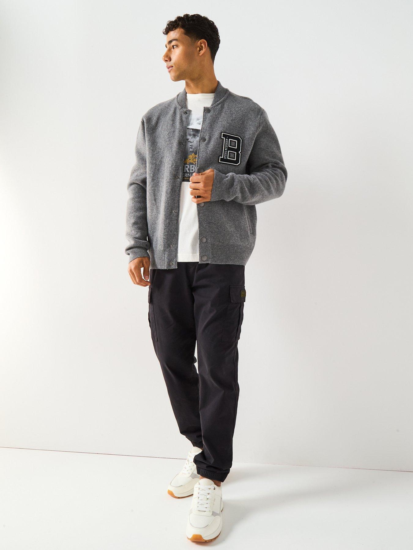 Image 4 of 6 of Barbour International Steve McQueen Letterman Knitted Bomber- Grey