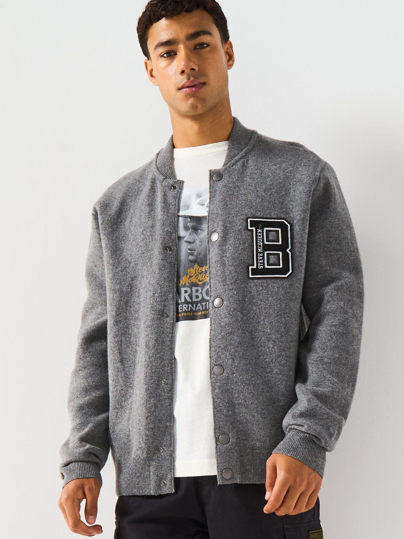 Image 5 of 6 of Barbour International Steve McQueen Letterman Knitted Bomber- Grey