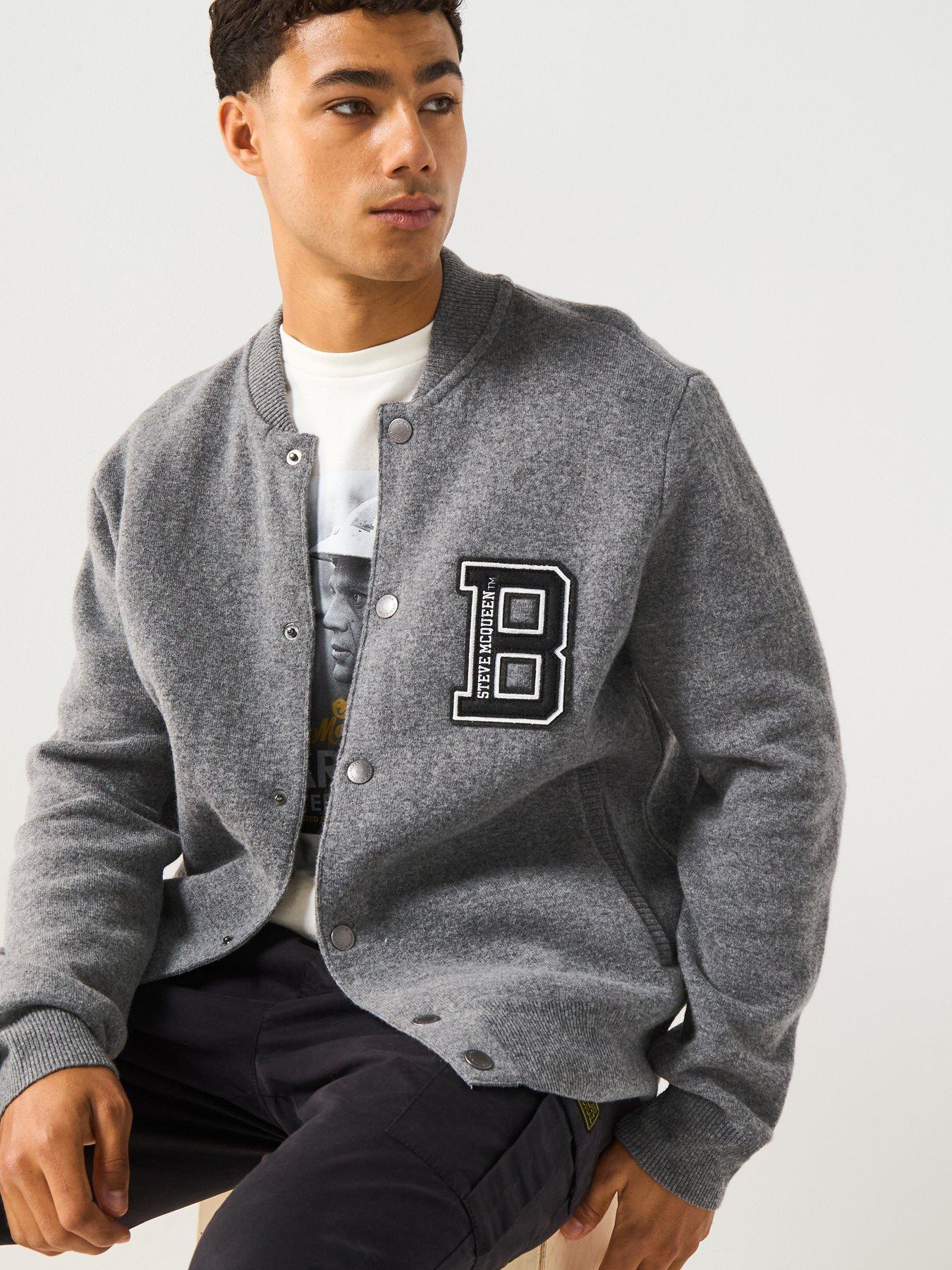 Image 6 of 6 of Barbour International Steve McQueen Letterman Knitted Bomber- Grey