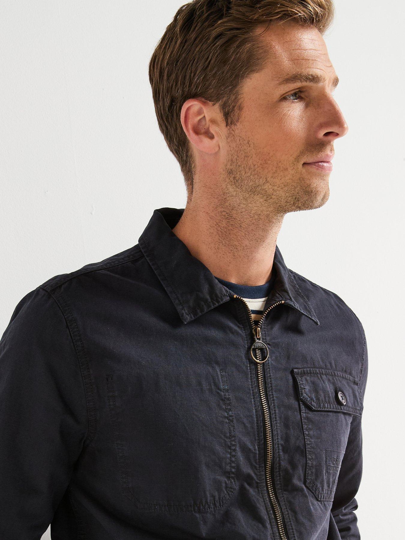 Image 4 of 6 of Barbour Harton Relaxed Fit Slub Overshirt - Navy