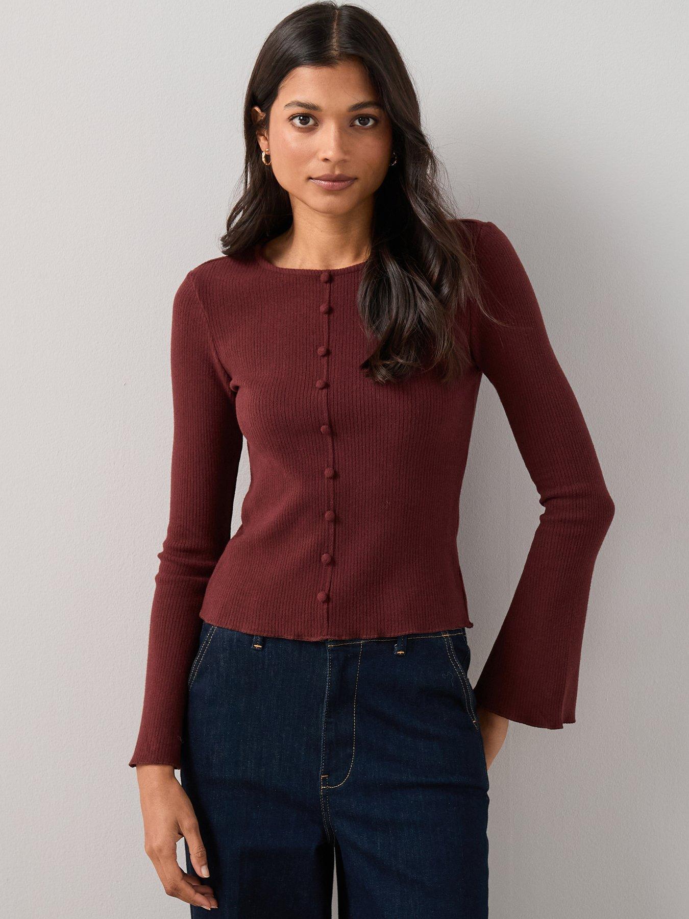  image of the-very-collection-flared-sleeve-rib-top-purple