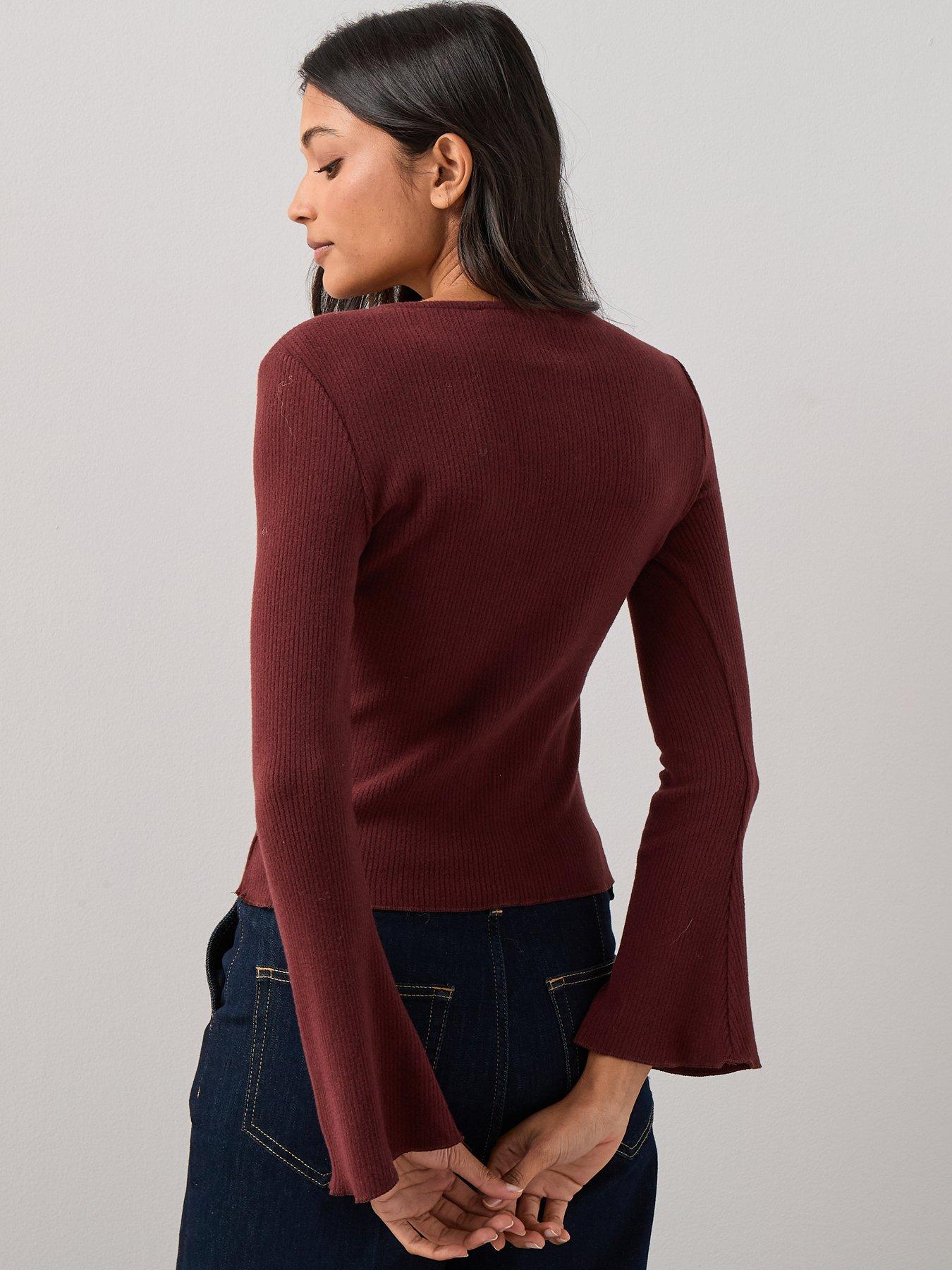  image of the-very-collection-flared-sleeve-rib-top-purple