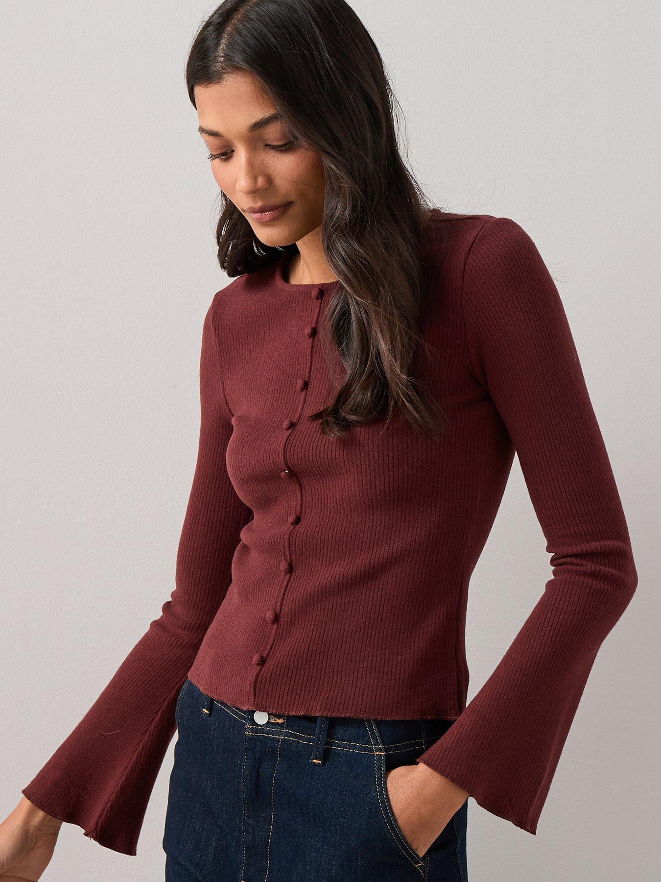  image of the-very-collection-flared-sleeve-rib-top-purple