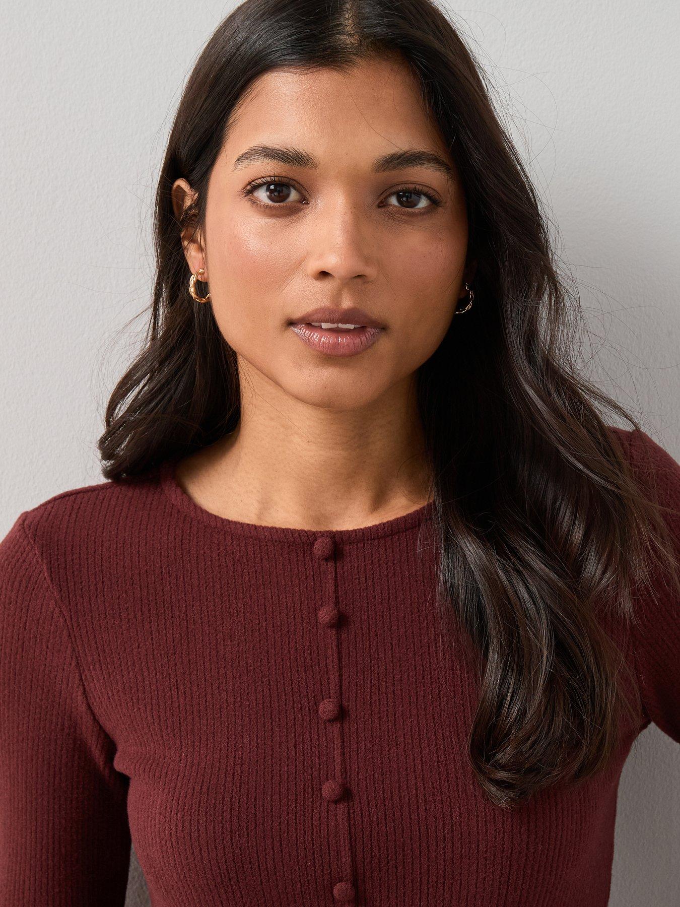  image of the-very-collection-flared-sleeve-rib-top-purple