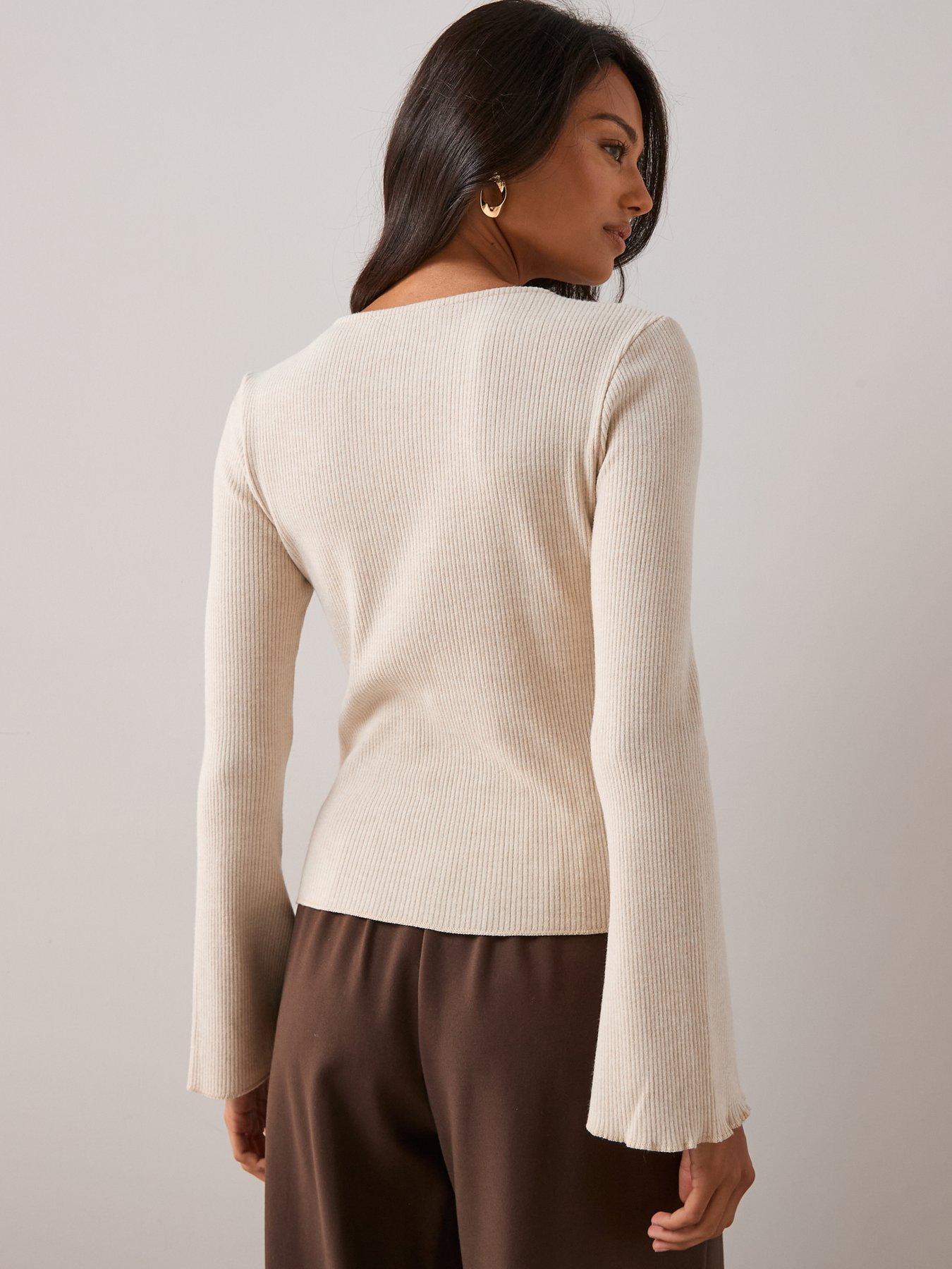 Image 2 of 7 of The Very Collection Flared Sleeve Ribbed Top - Cream