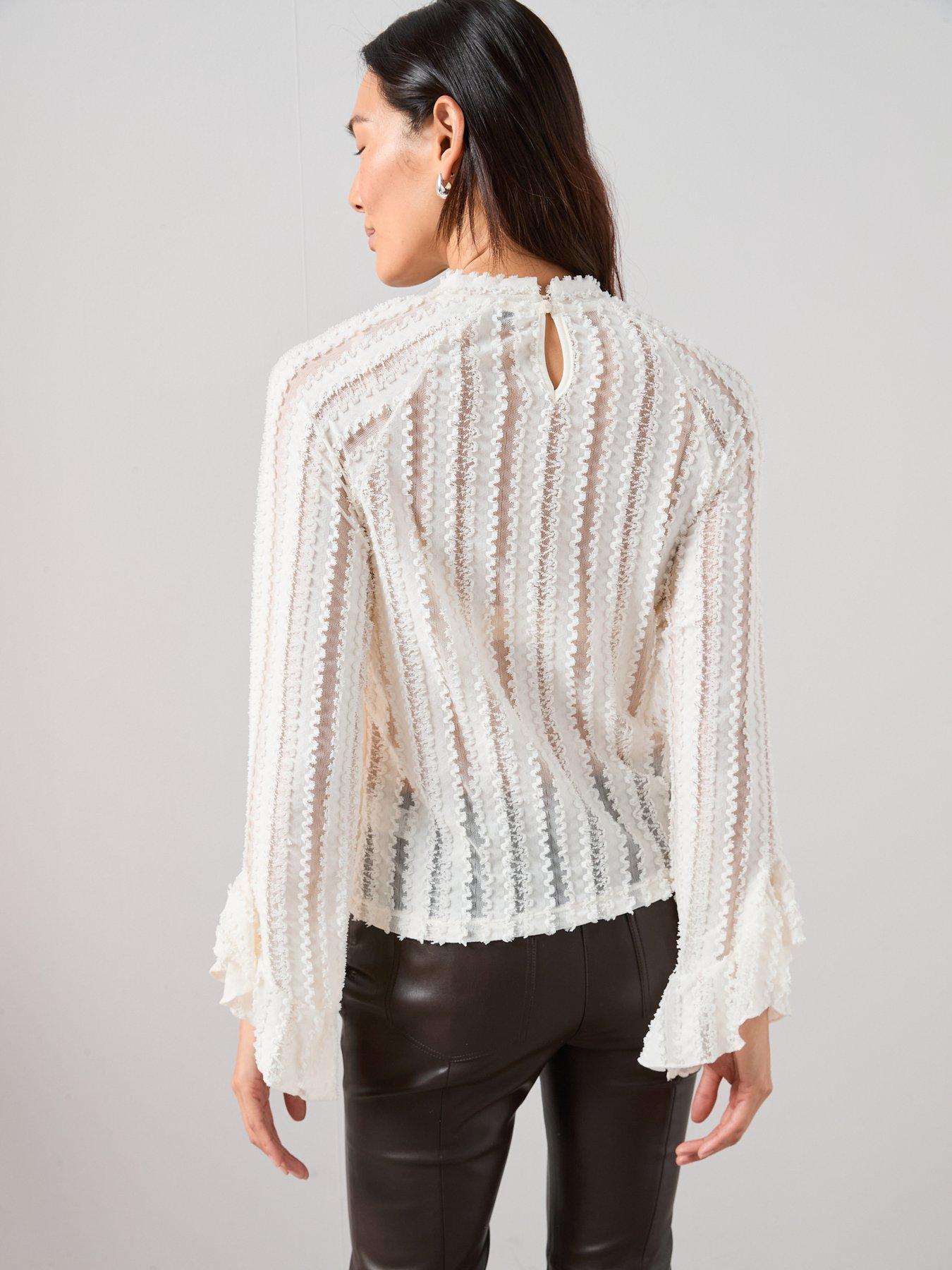  image of the-very-collection-ruffle-sleeve-lace-top-cream