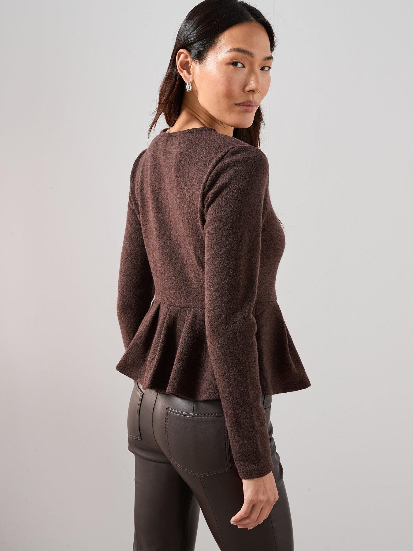 Image 2 of 6 of The Very Collection Peplum Button Through Top - Brown