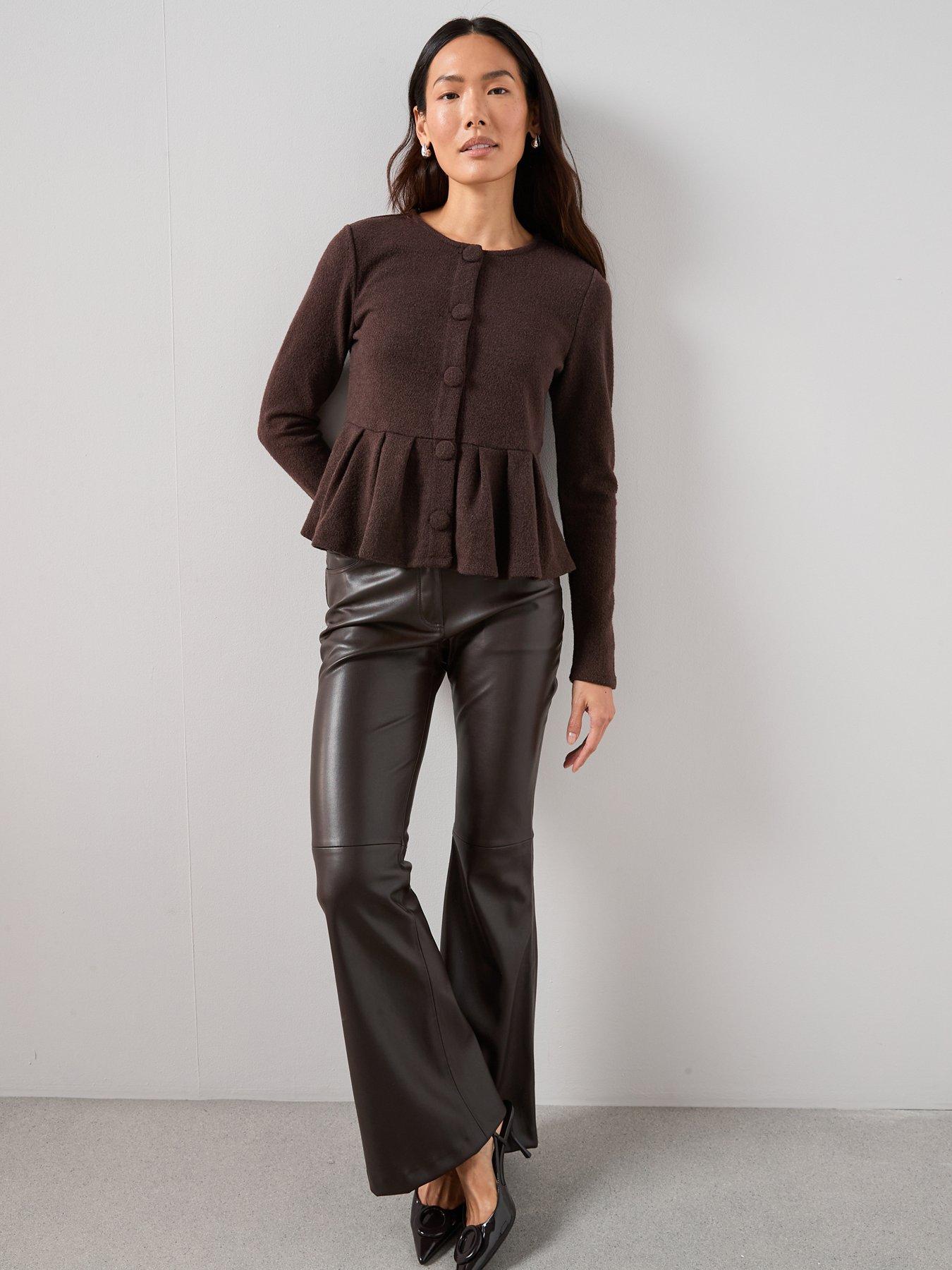 Image 3 of 6 of The Very Collection Peplum Button Through Top - Brown