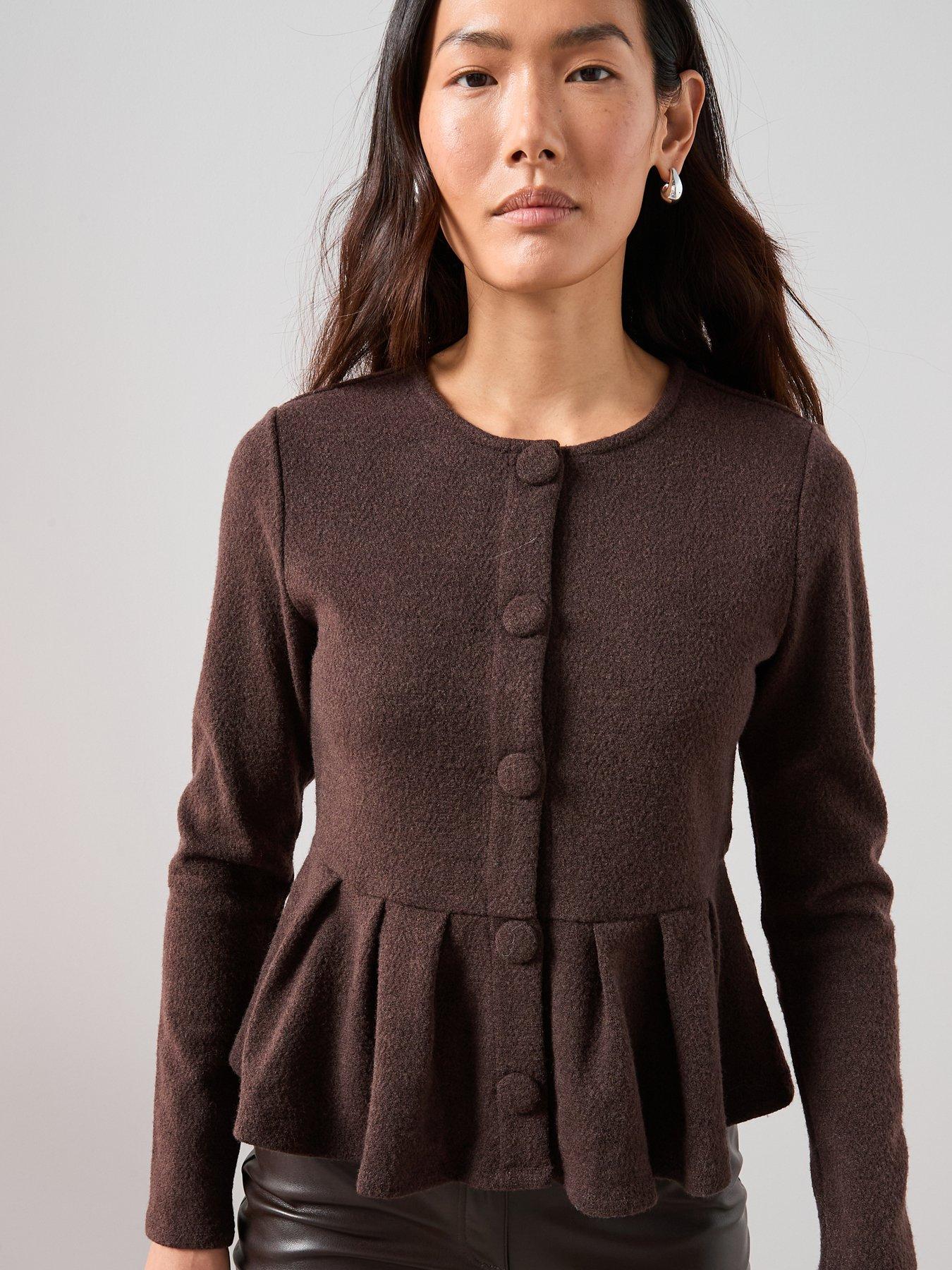 Image 4 of 6 of The Very Collection Peplum Button Through Top - Brown